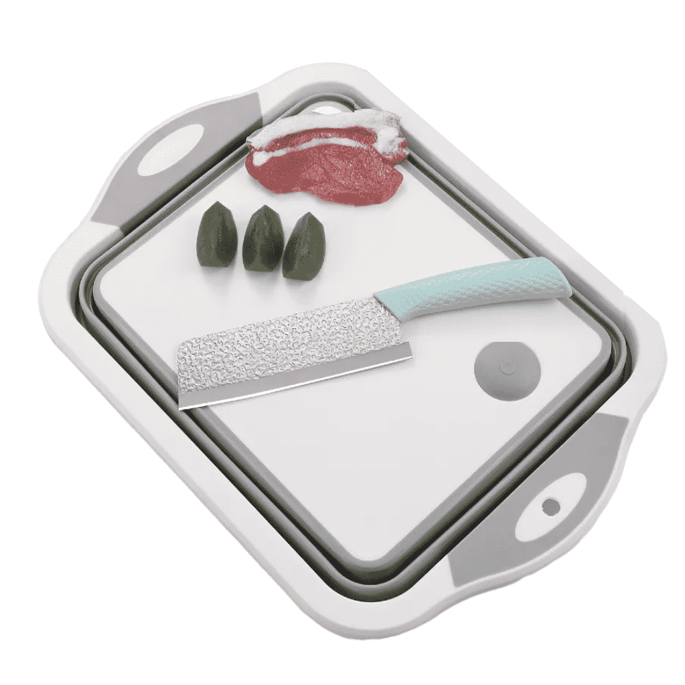 Koken 3in1 Multifunctional Chopper, Fruit and Vegetable Storage Basket, Foldable Washing Bowl, 5L Capacity, Drain Area, Non-Stick Feet, Gray/White