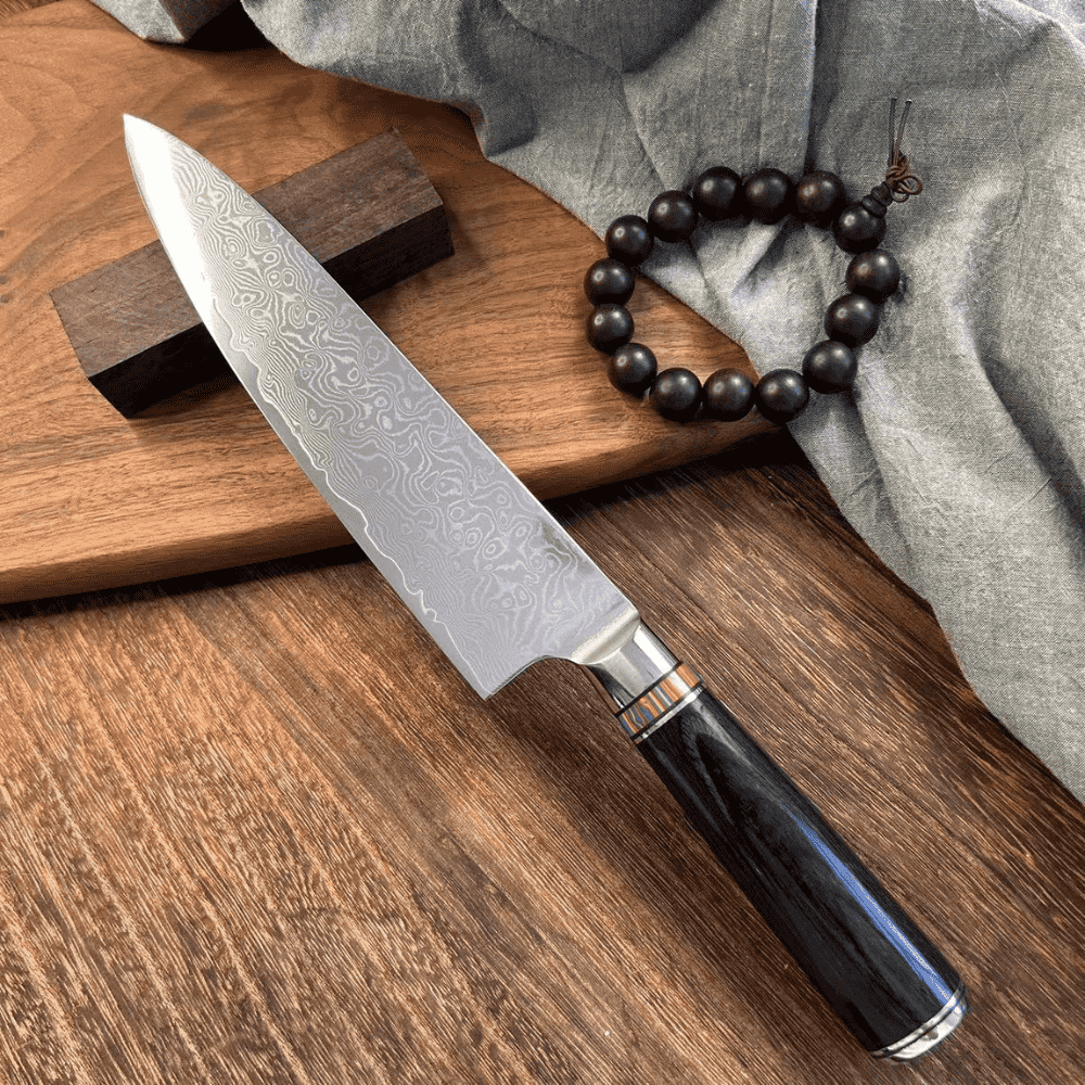 Professional Japanese Damascus steel knife, 67 layers, 20 cm blade, Pakka wood handle, Corrosion Resistant, Black