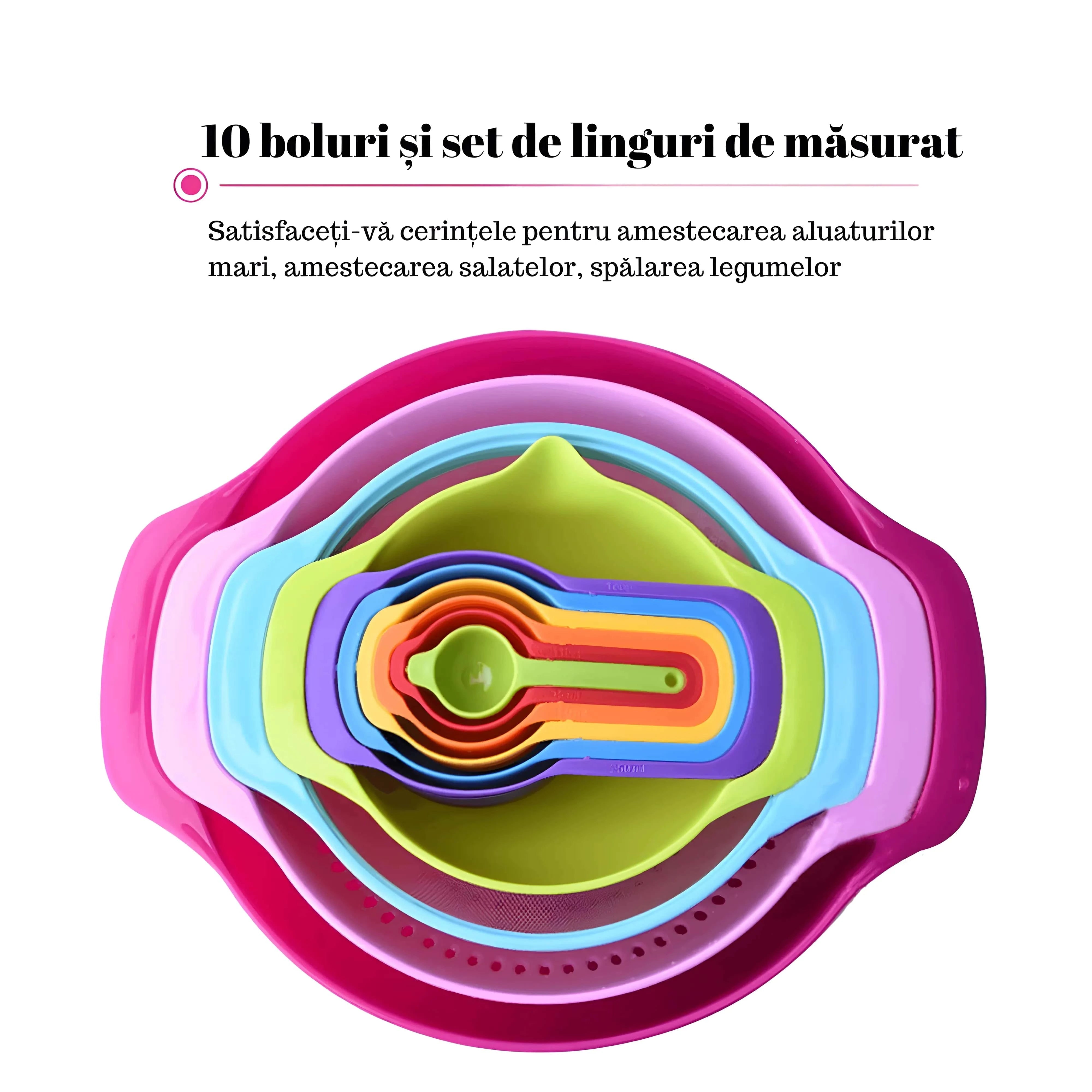 Boluri Rainbow de la Koken, Set de 10 Boluri cu Unitati de Masura si 2 tipuri de Sita, de la 7.5 la 500 ml, Fara BPA, Multicolor, - köken
