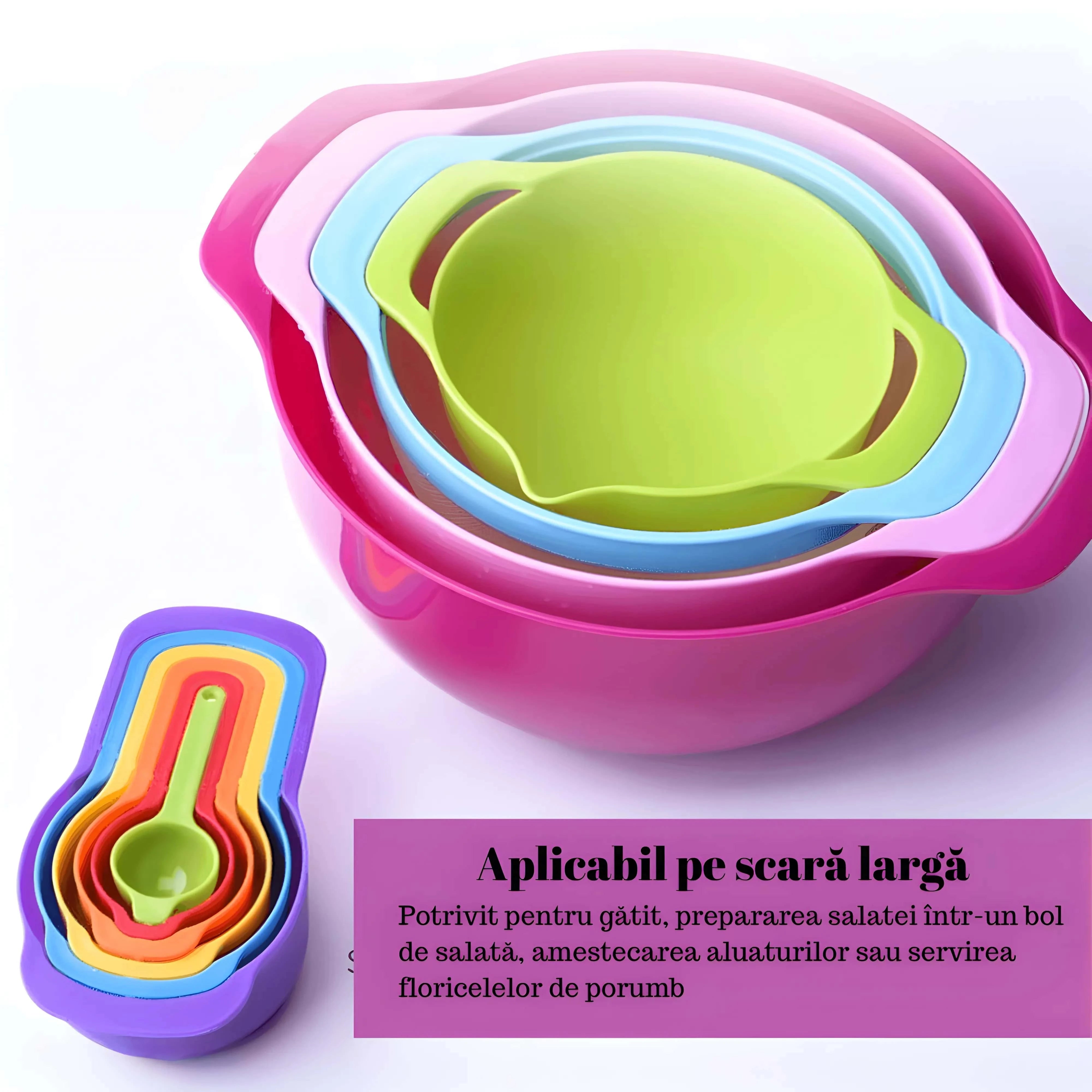 Boluri Rainbow de la Koken, Set de 10 Boluri cu Unitati de Masura si 2 tipuri de Sita, de la 7.5 la 500 ml, Fara BPA, Multicolor, - köken
