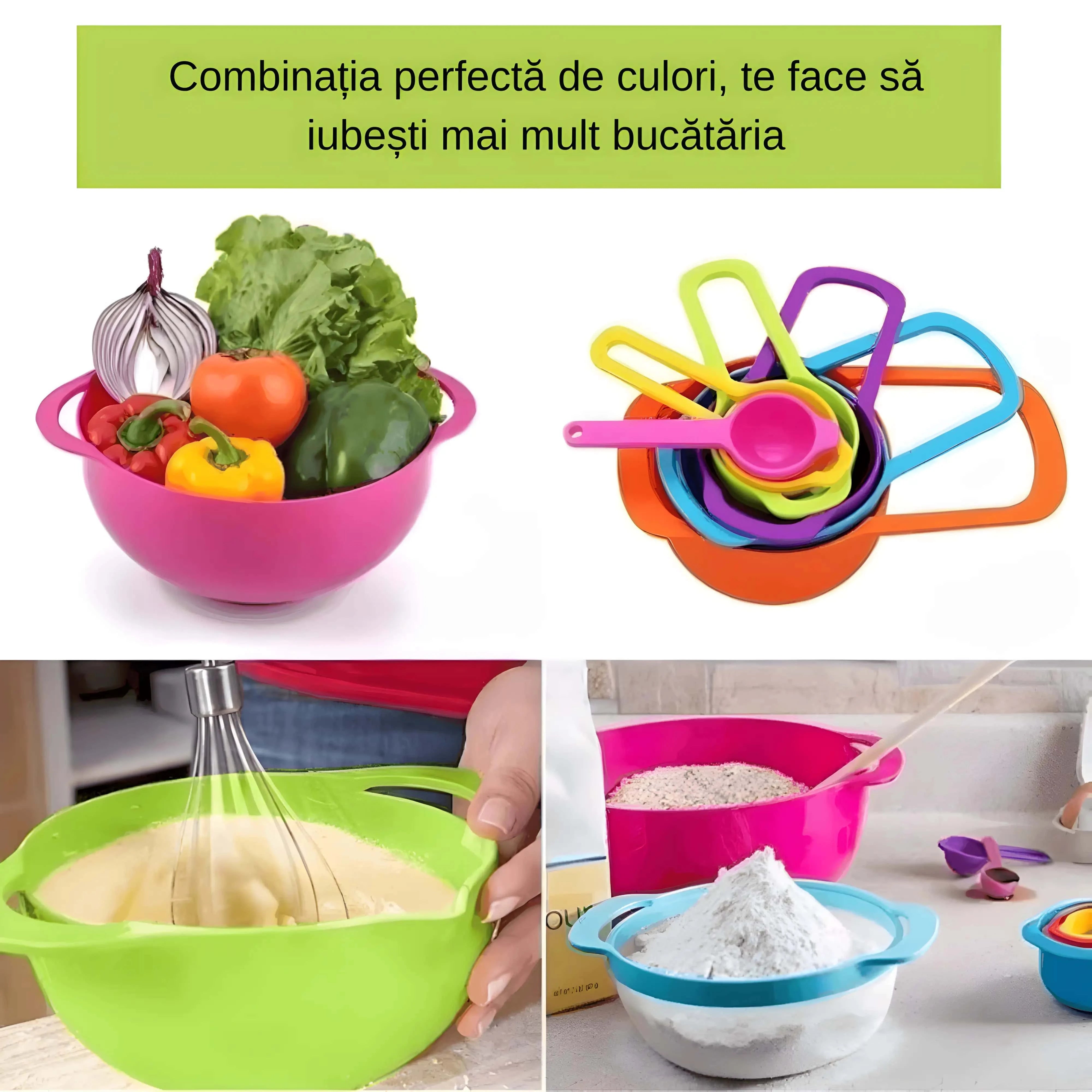 Imagine care prezintă setul de boluri Koken, într-o varietate de culori vibrante, adăugând un plus de culoare și energie bucătăriei.