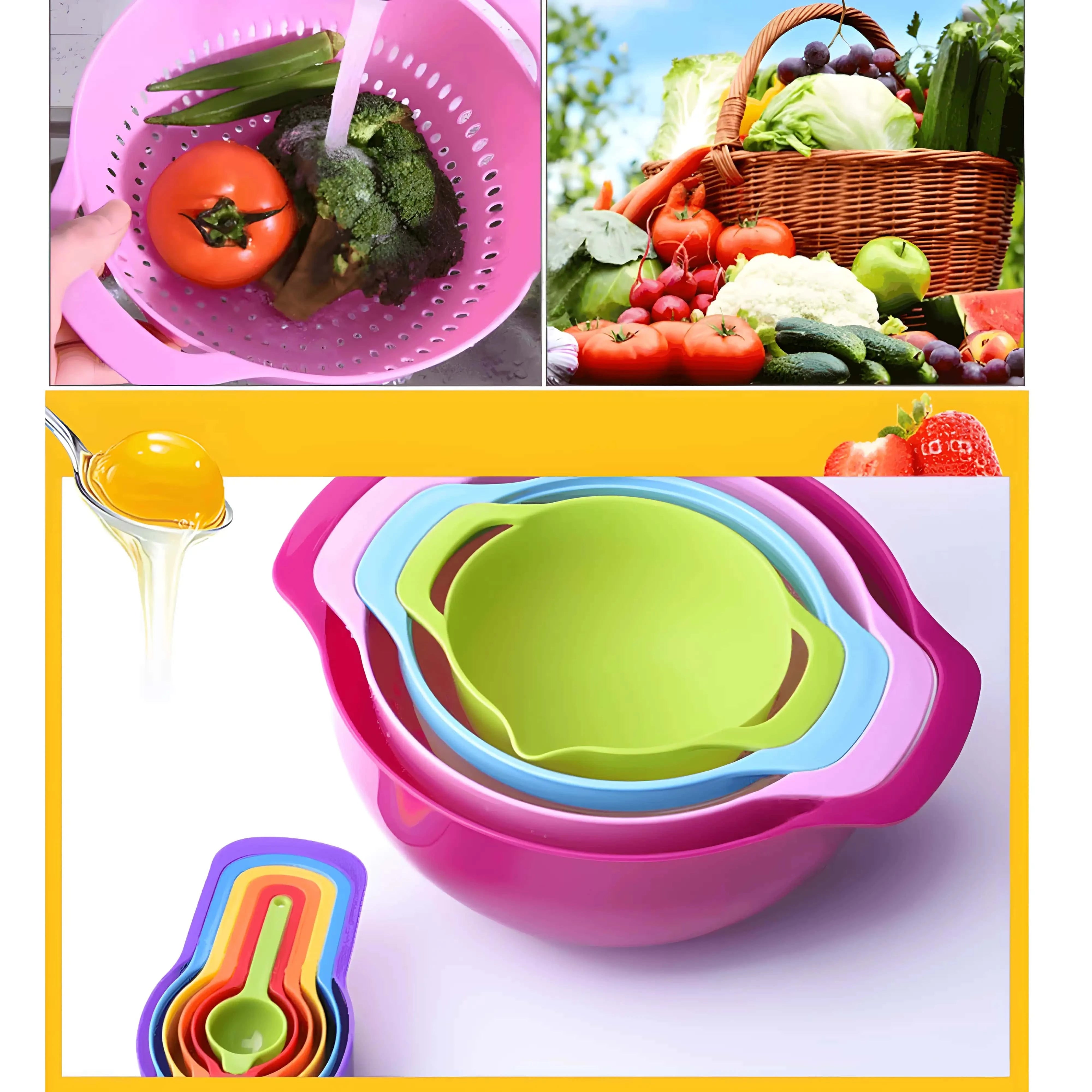 Boluri Rainbow de la Koken, Set de 10 Boluri cu Unitati de Masura si 2 tipuri de Sita, de la 7.5 la 500 ml, Fara BPA, Multicolor, - köken