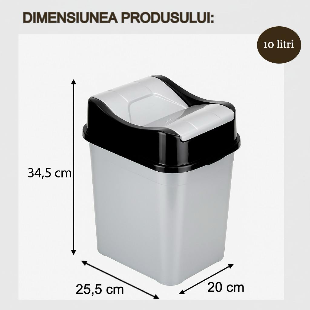 Marimile cosului de gunoi de 10L cu inaltimea de 34.5cm, latimea 20cm si lungimea de 25.5cm