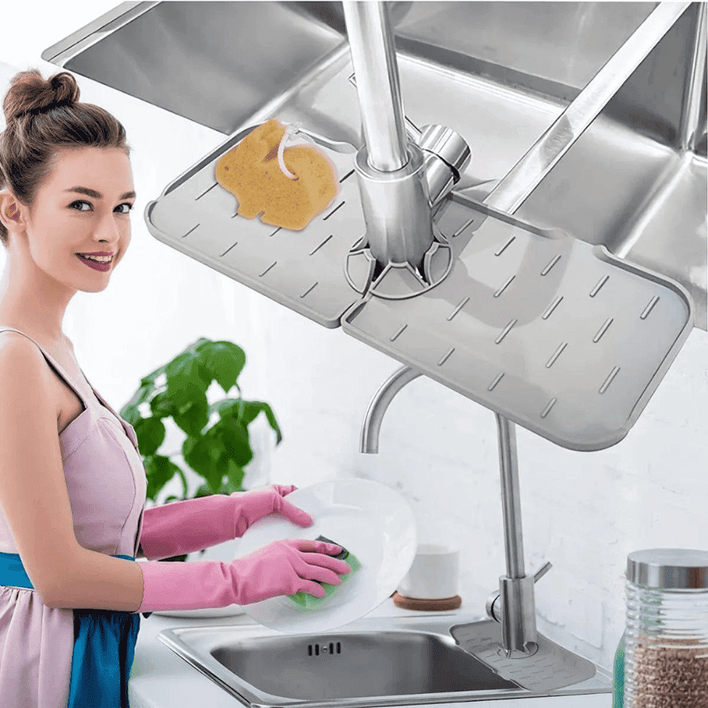 Covoras protectie chiuveta Koken.ro, Protectie anti-stropire, Silicon, pliabil, suprafata anti-alunecare, 37 x 14 x 6,3 cm, Gri - köken