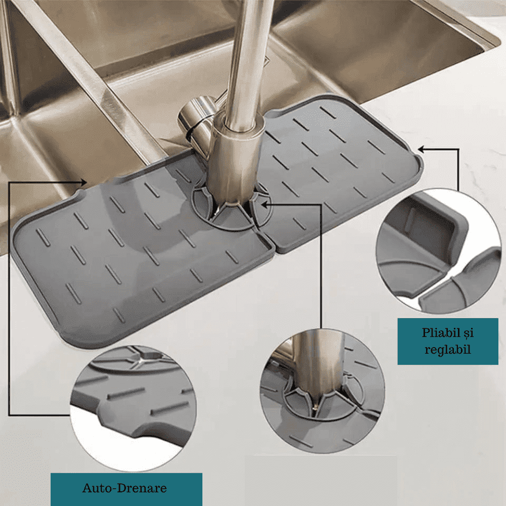 Covoras protectie chiuveta Koken.ro, Protectie anti-stropire, Silicon, pliabil, suprafata anti-alunecare, 37 x 14 x 6,3 cm, Gri - köken