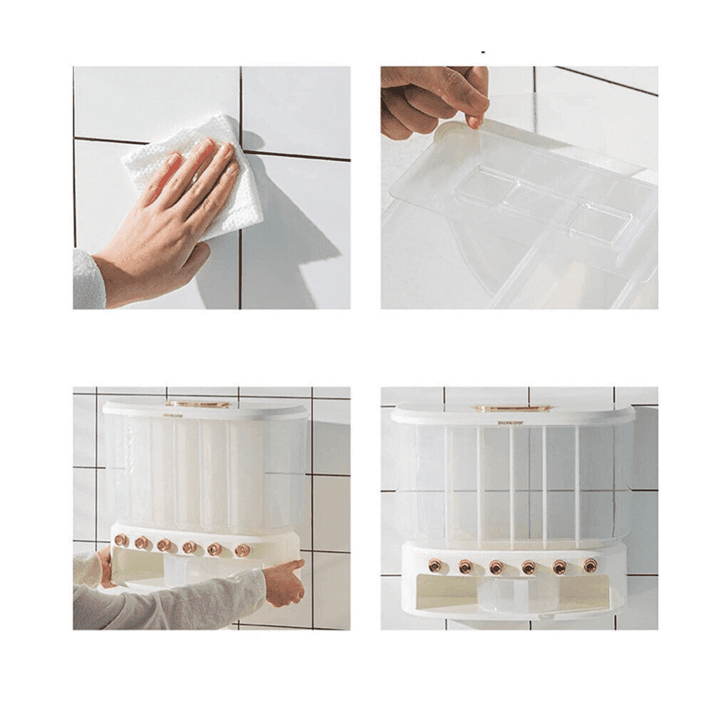 Dispenser dozator de stocare cereale, crupe, seminte,Koken.ro, 6 compartimente, Inaltime 36 cm, Alb - köken