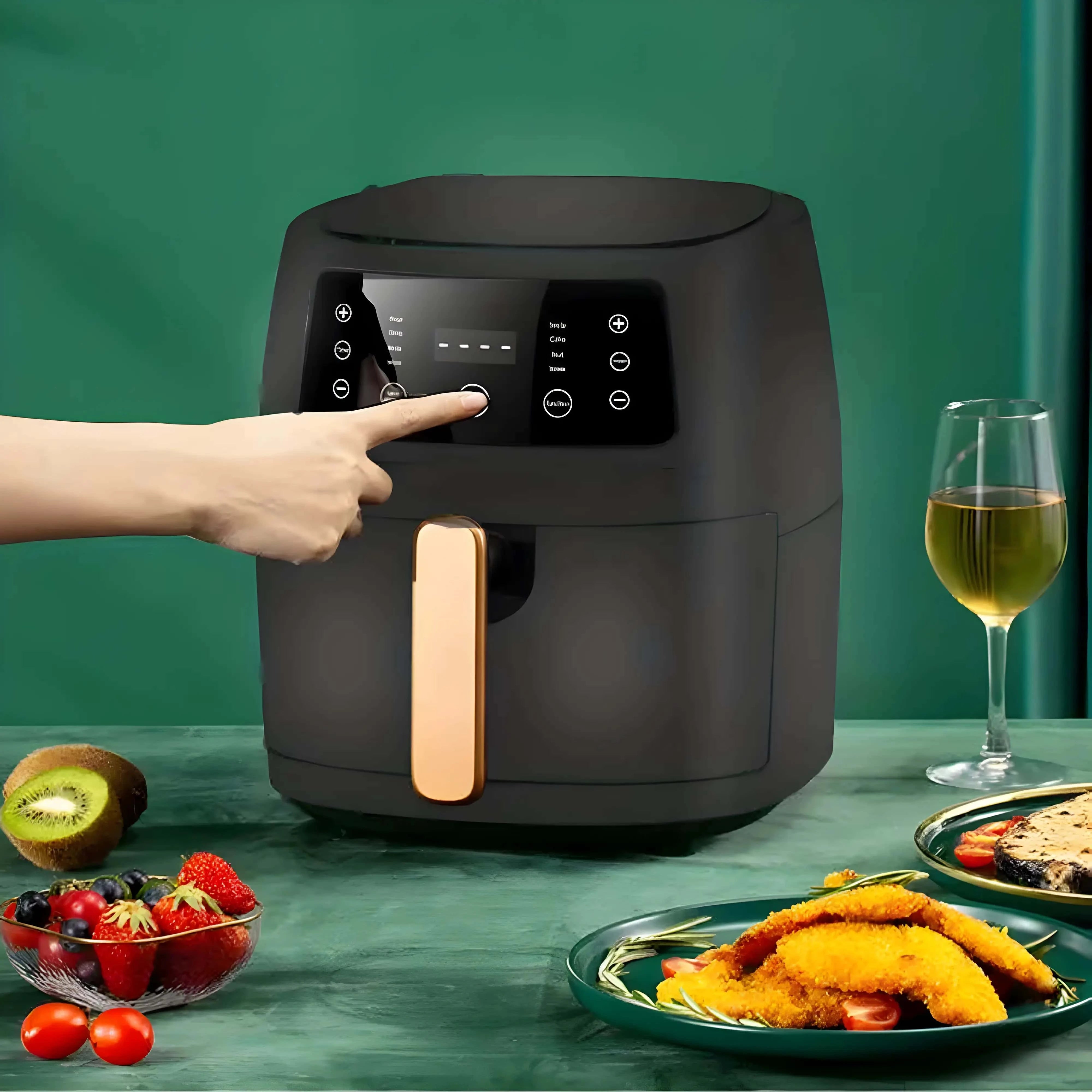 Koken Hot Air Fryer, Air Fryer Healthy Option-no oil, Power 2400W, 8 programs, 8L capacity, adjustable temperature, removable bowl, 32x25.5 cm, Black 