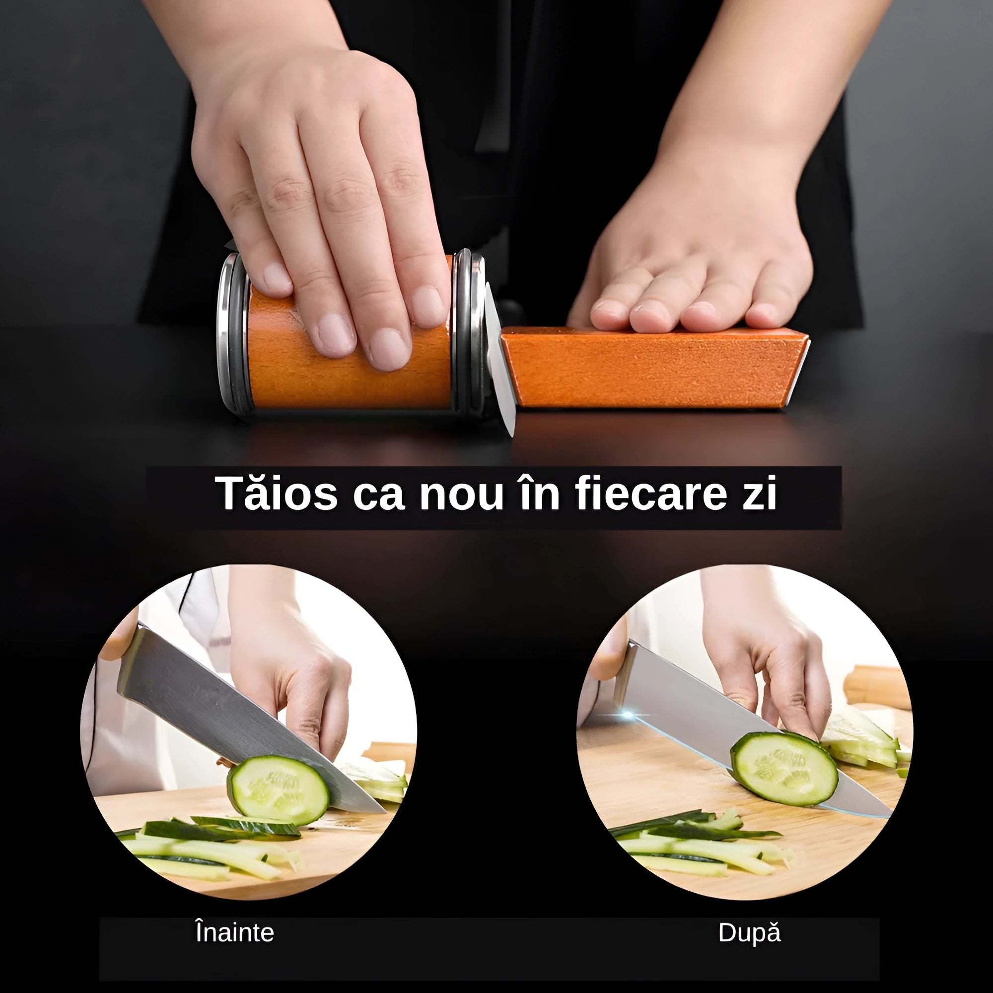 In poza este prezentata diferenta de pana la si dupa utilizarii kitului de ascutire.
