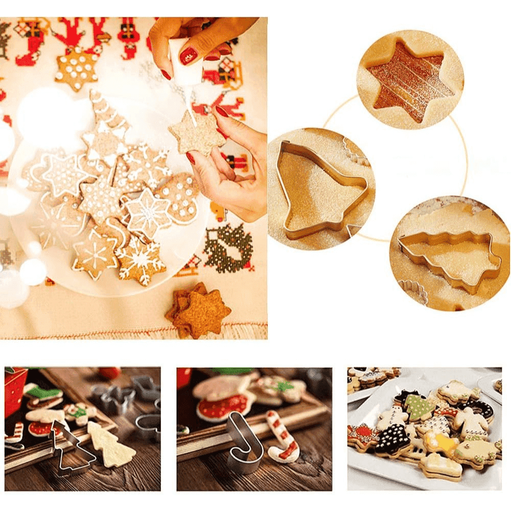 Forme pentru Fursecuri Craciun Koken.ro, Otel inoxidabil, Set 10 forme de taiat prajituri, Model Craciun, Argintiu - köken