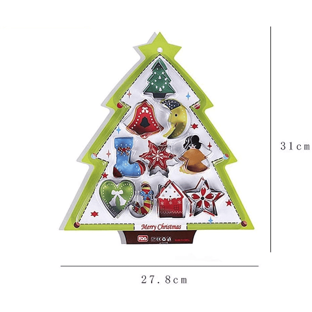 Forme pentru Fursecuri Craciun Koken.ro, Otel inoxidabil, Set 10 forme de taiat prajituri, Model Craciun, Argintiu - köken