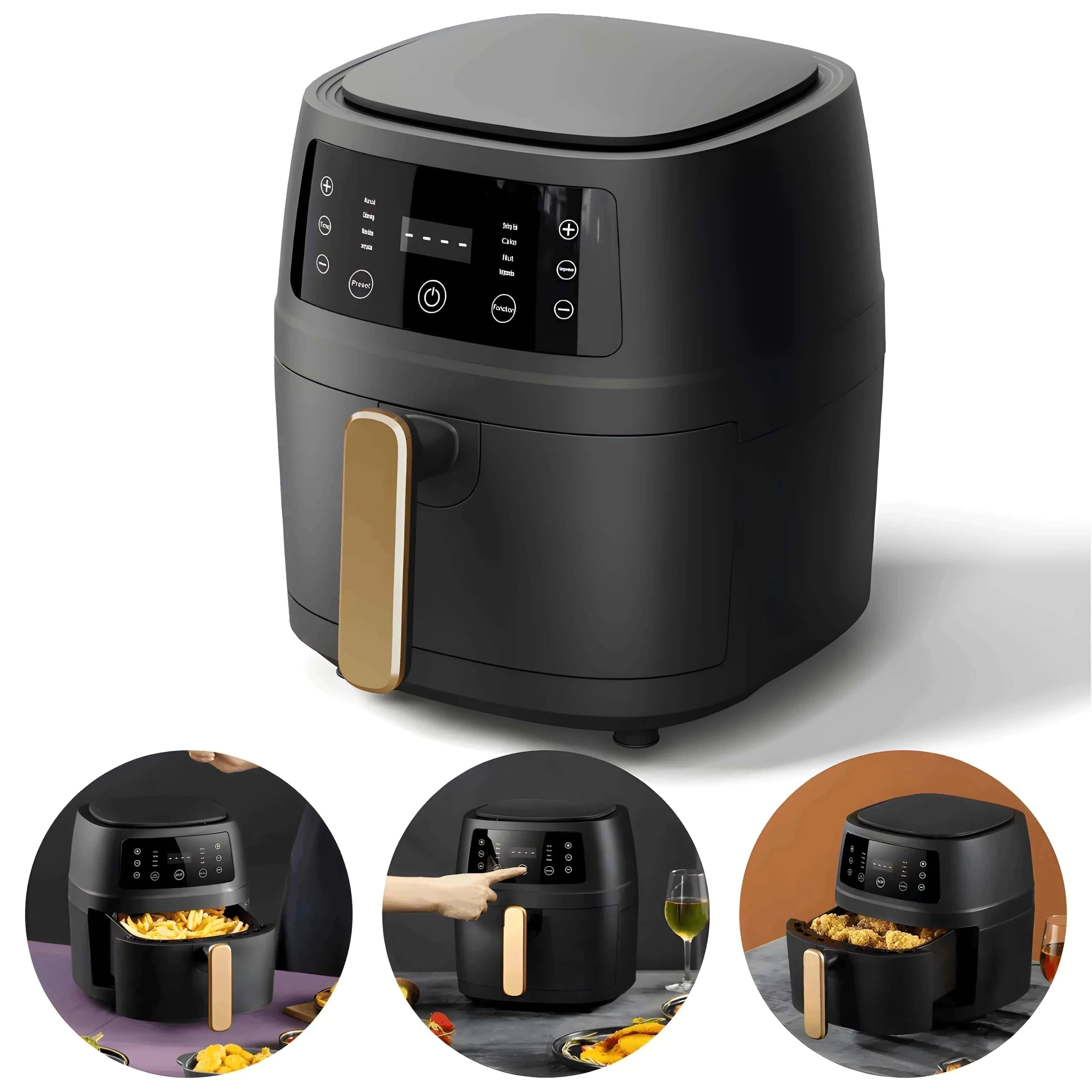 Koken Hot Air Fryer, Air Fryer Healthy Option-no oil, Power 2400W, 8 programs, 8L capacity, adjustable temperature, removable bowl, 32x25.5 cm, Black 