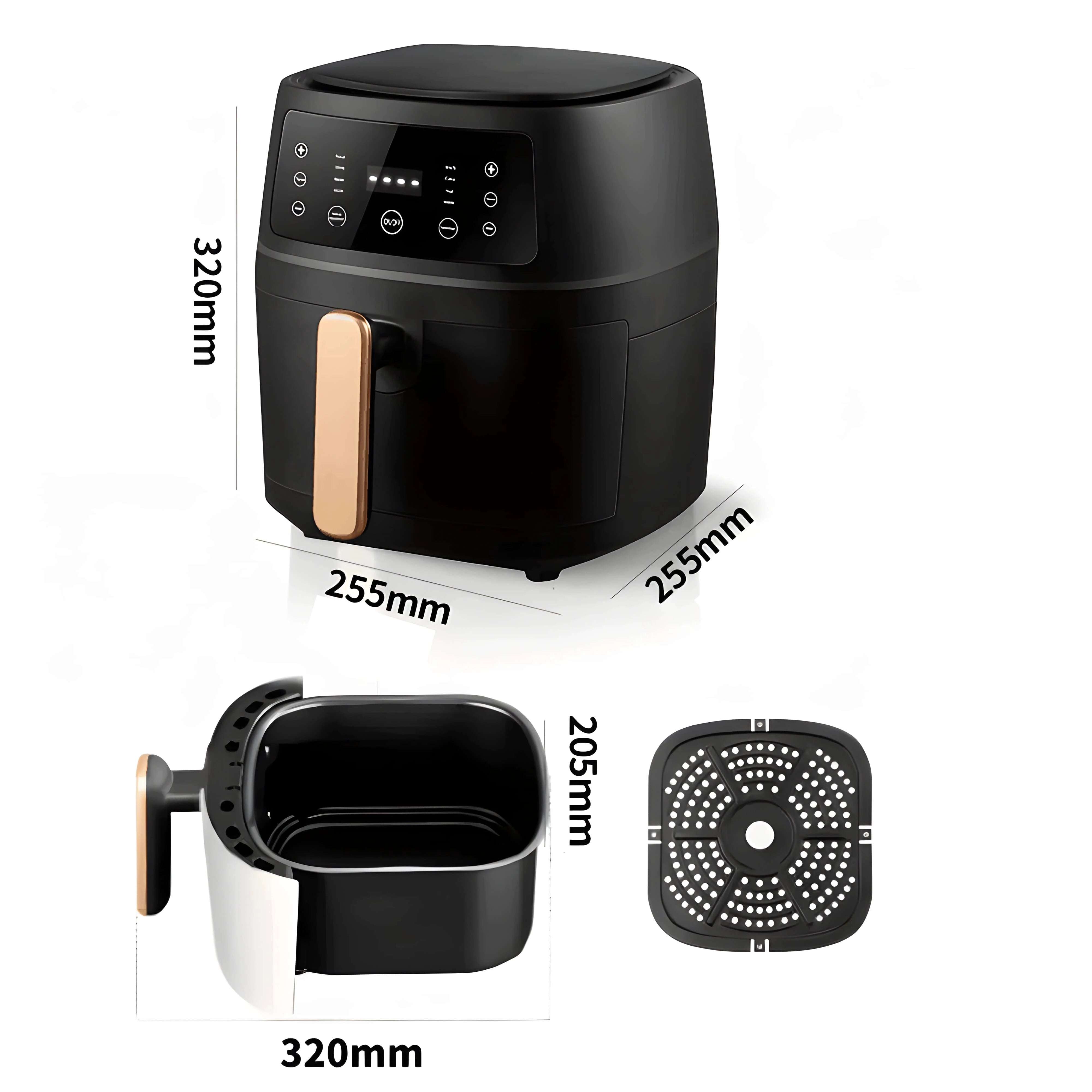 Koken Hot Air Fryer, Air Fryer Healthy Option-no oil, Power 2400W, 8 programs, 8L capacity, adjustable temperature, removable bowl, 32x25.5 cm, Black 