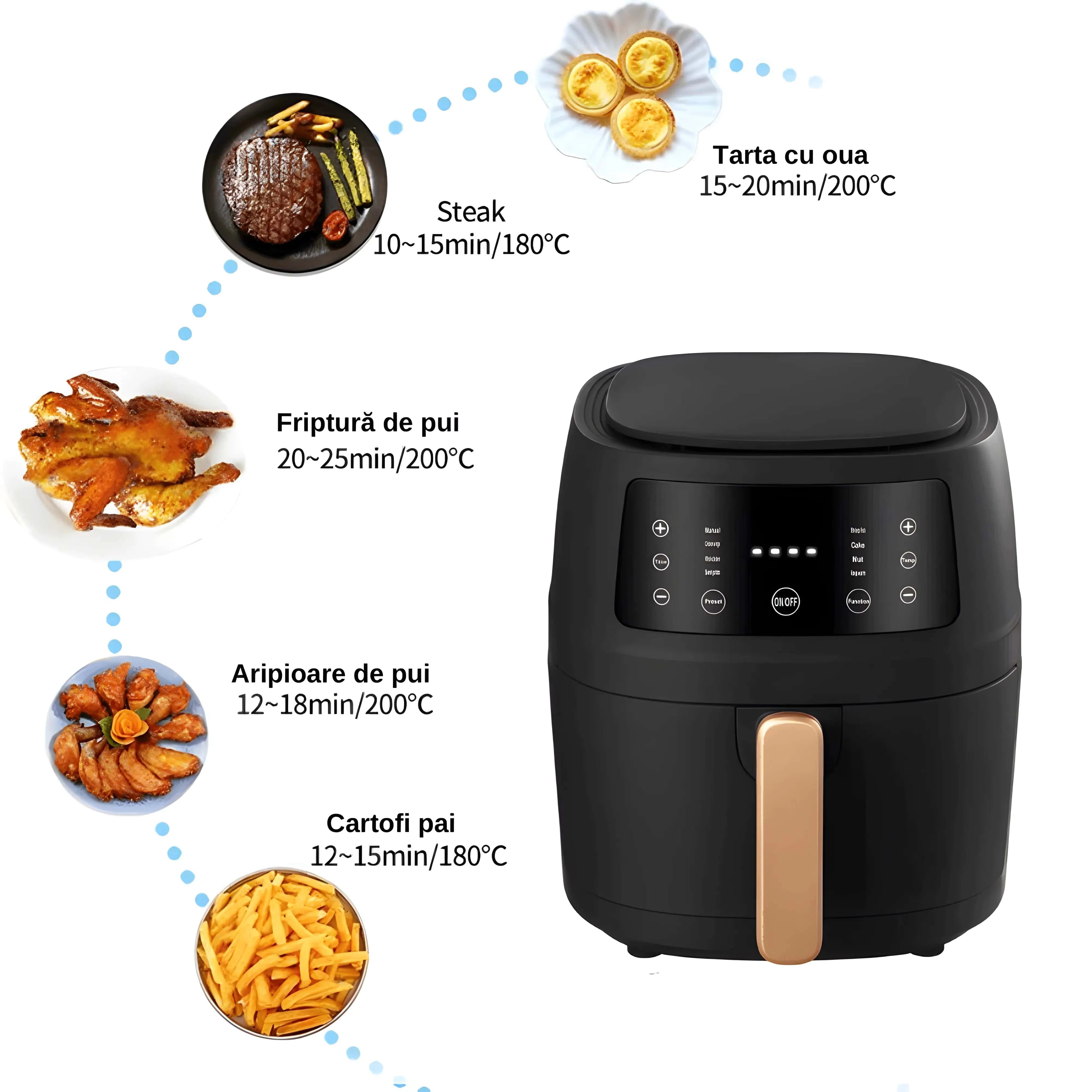Koken Hot Air Fryer, Air Fryer Healthy Option-no oil, Power 2400W, 8 programs, 8L capacity, adjustable temperature, removable bowl, 32x25.5 cm, Black 