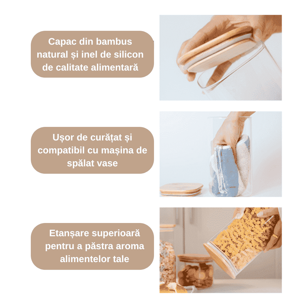Set of 14 Square Borosilicate Glass Containers with Airtight Bamboo Lids Koken, for Dry Food and Grain Storage