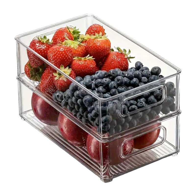 Koken Storage Boxes Set, for refrigerator, office, kitchen, can also be stacked, transparent and easy to clean, 25.5 x 15 x 7.5 cm