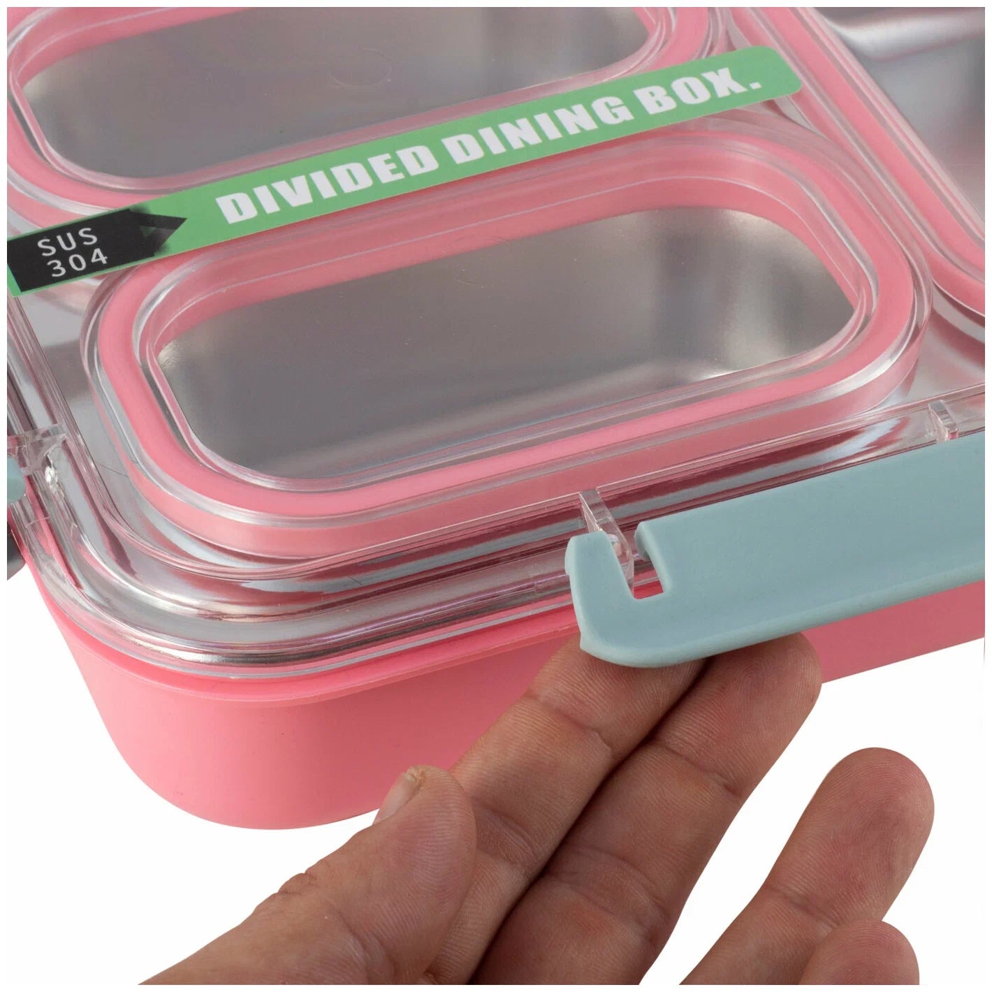 Cutie pentru pranz Koken, Lunch box Otel inoxidabil, Caserola copii scoala cu 3 Compartimente, 27,5 x 20,6 cm, Roz