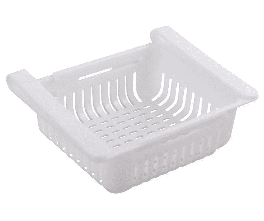 Organizator pentru frigider sau raft Extensibil Koken.ro, organizare eficientă, Cos de depozitare din plastic, depozitare convenabilă, aspect modern, 28x15.5x6 cm, Alb - köken