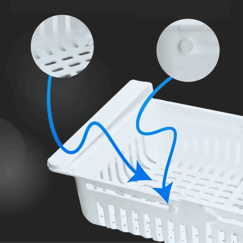 Organizator pentru frigider sau raft Extensibil Koken.ro, organizare eficientă, Cos de depozitare din plastic, depozitare convenabilă, aspect modern, 28x15.5x6 cm, Alb - köken