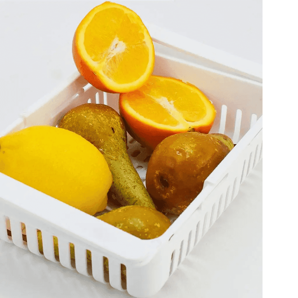 Organizator pentru frigider sau raft Extensibil Koken.ro, organizare eficientă, Cos de depozitare din plastic, depozitare convenabilă, aspect modern, 28x15.5x6 cm, Alb - köken
