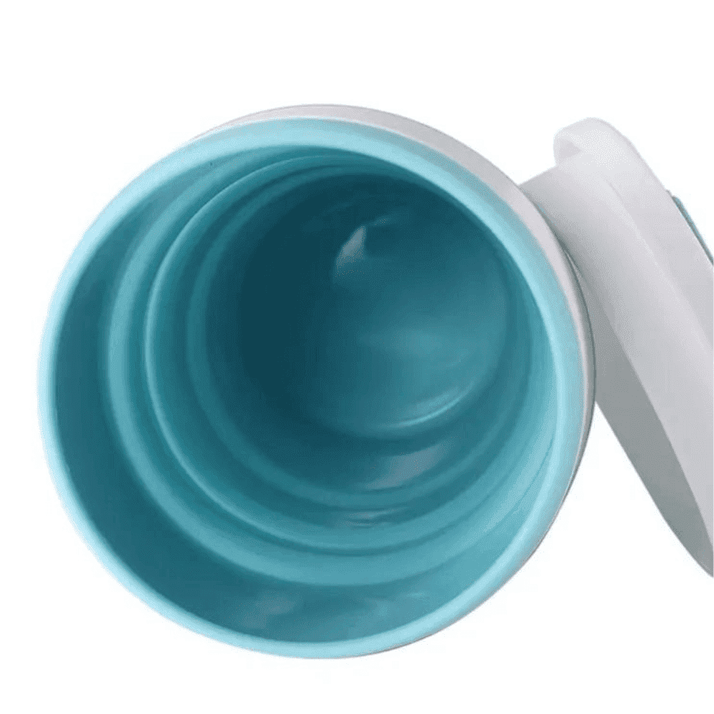 Pahar Pliabil Koken.ro, Cana din Silicon alimentar, reutilizabila, 350 ml, pentru calatorii, camping, auto, activitati in aer liber, birou, 13,8x5,5x8 cm, Albastru/Alb - köken