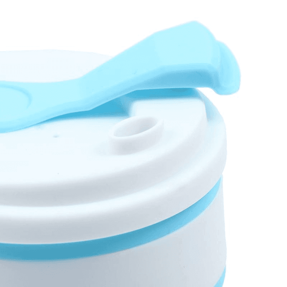 Pahar Pliabil Koken.ro, Cana din Silicon alimentar, reutilizabila, 350 ml, pentru calatorii, camping, auto, activitati in aer liber, birou, 13,8x5,5x8 cm, Albastru/Alb - köken
