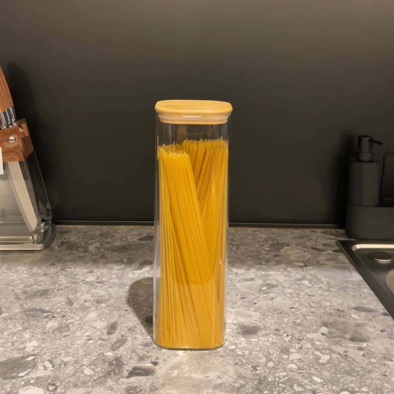 Set of 20 Square Borosilicate Glass Containers with Airtight Bamboo Lids Koken, for Dry Food and Grain Storage,