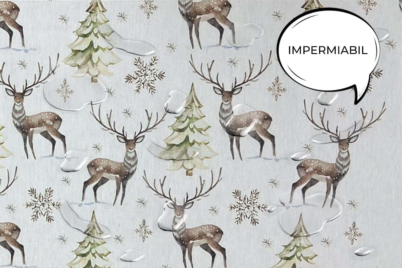 Traversa de masa 180x40cm, din bumbac impermeabil, fata de masa imprimeu Craciun 3D, Koken, Rezistenta la pete si murdarie