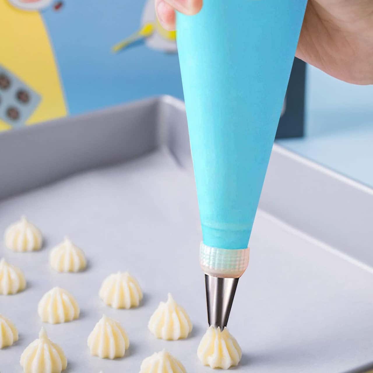 Koken Pastry/Confectionery Set, 35 pieces, tips for decorating and decorating cakes, stainless steel/silicone, silver/blue 