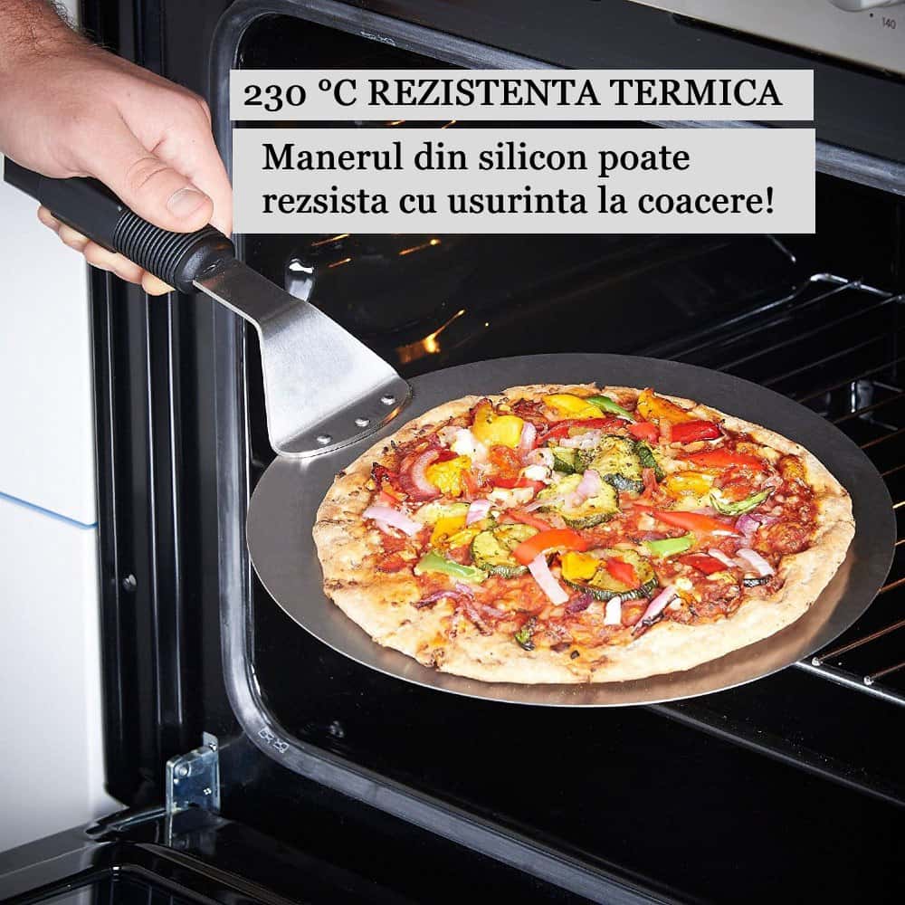 Koken pizza shovel, round stainless steel tray, plastic handle, spatula
