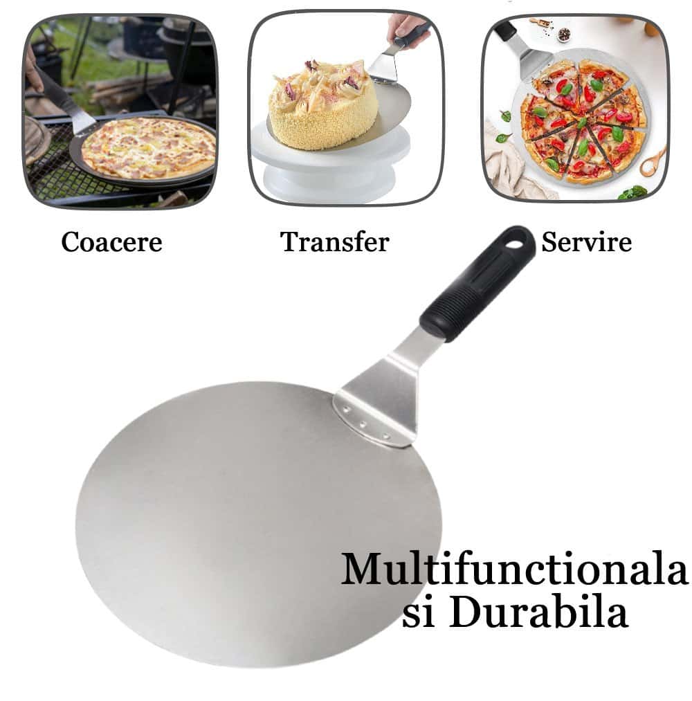 Koken pizza shovel, round stainless steel tray, plastic handle, spatula