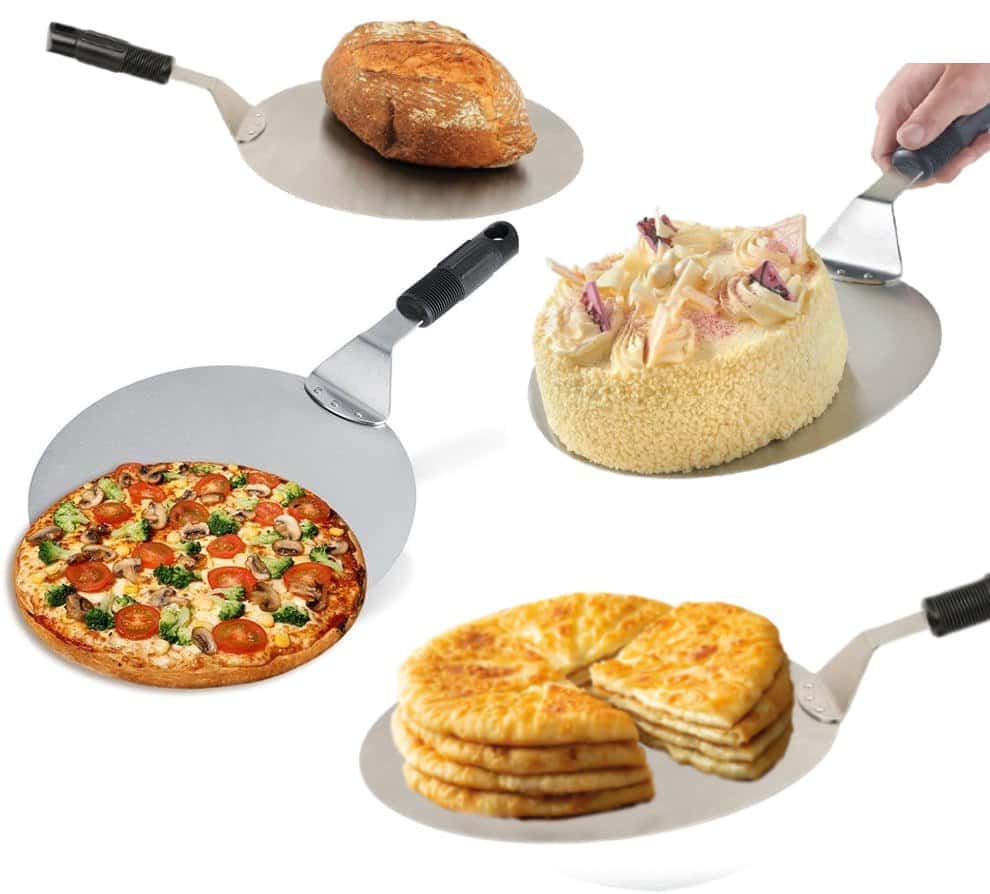 Koken pizza shovel, round stainless steel tray, plastic handle, spatula