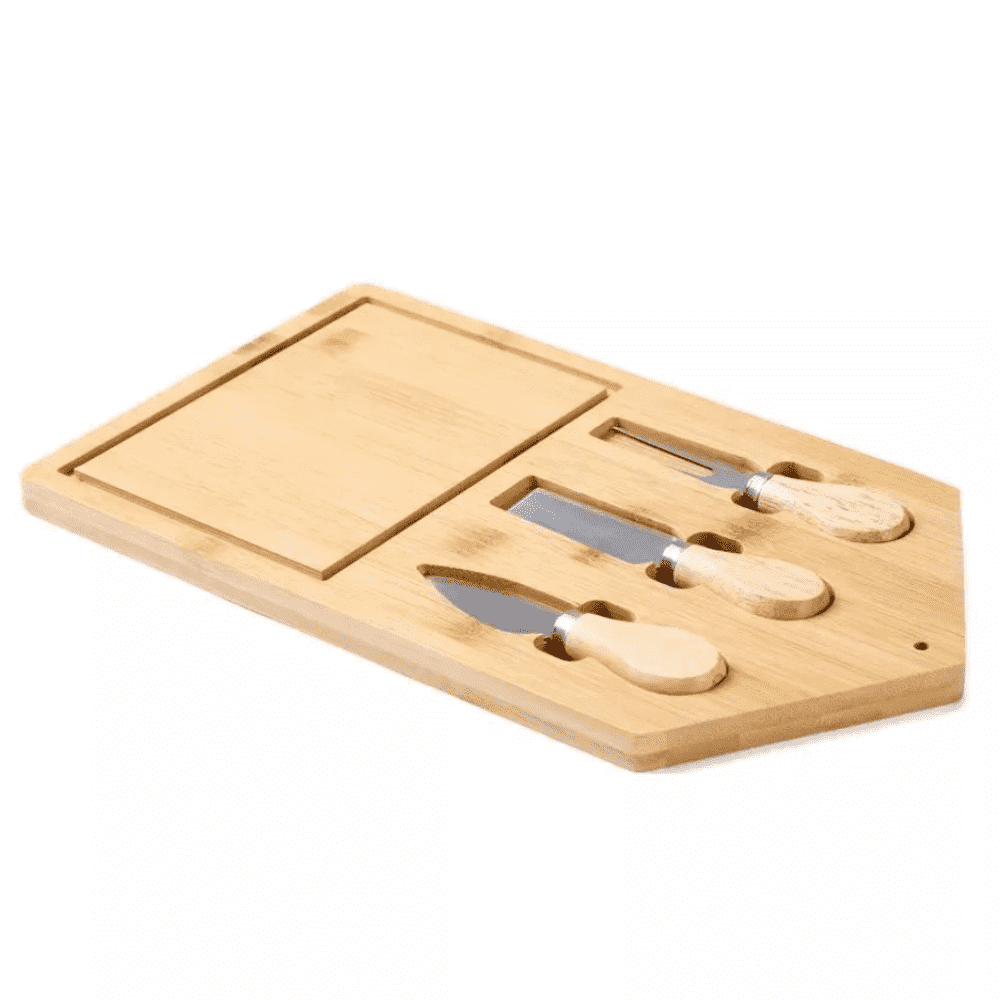 Platou servire cascaval Koken.ro, Set de 3 tacamuri, bambus/otel inoxidabil, Lemn - köken