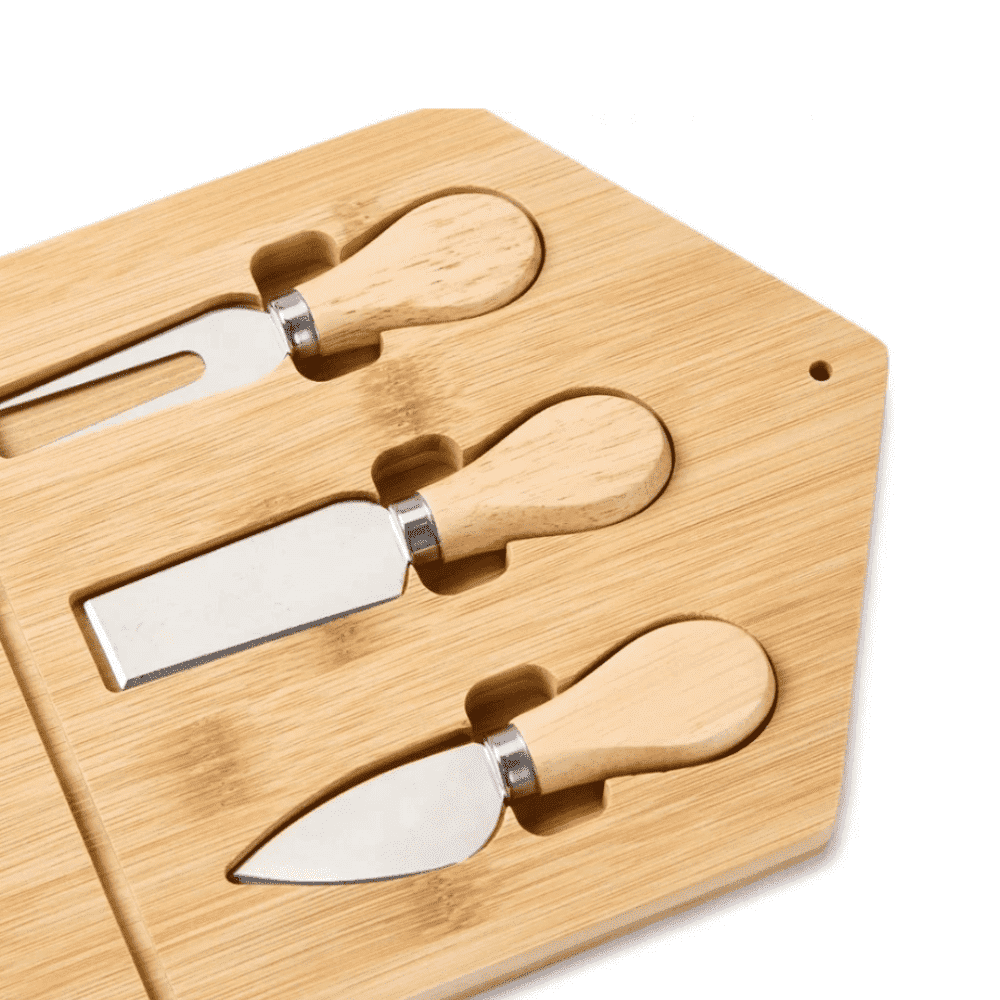 Platou servire cascaval Koken.ro, Set de 3 tacamuri, bambus/otel inoxidabil, Lemn - köken