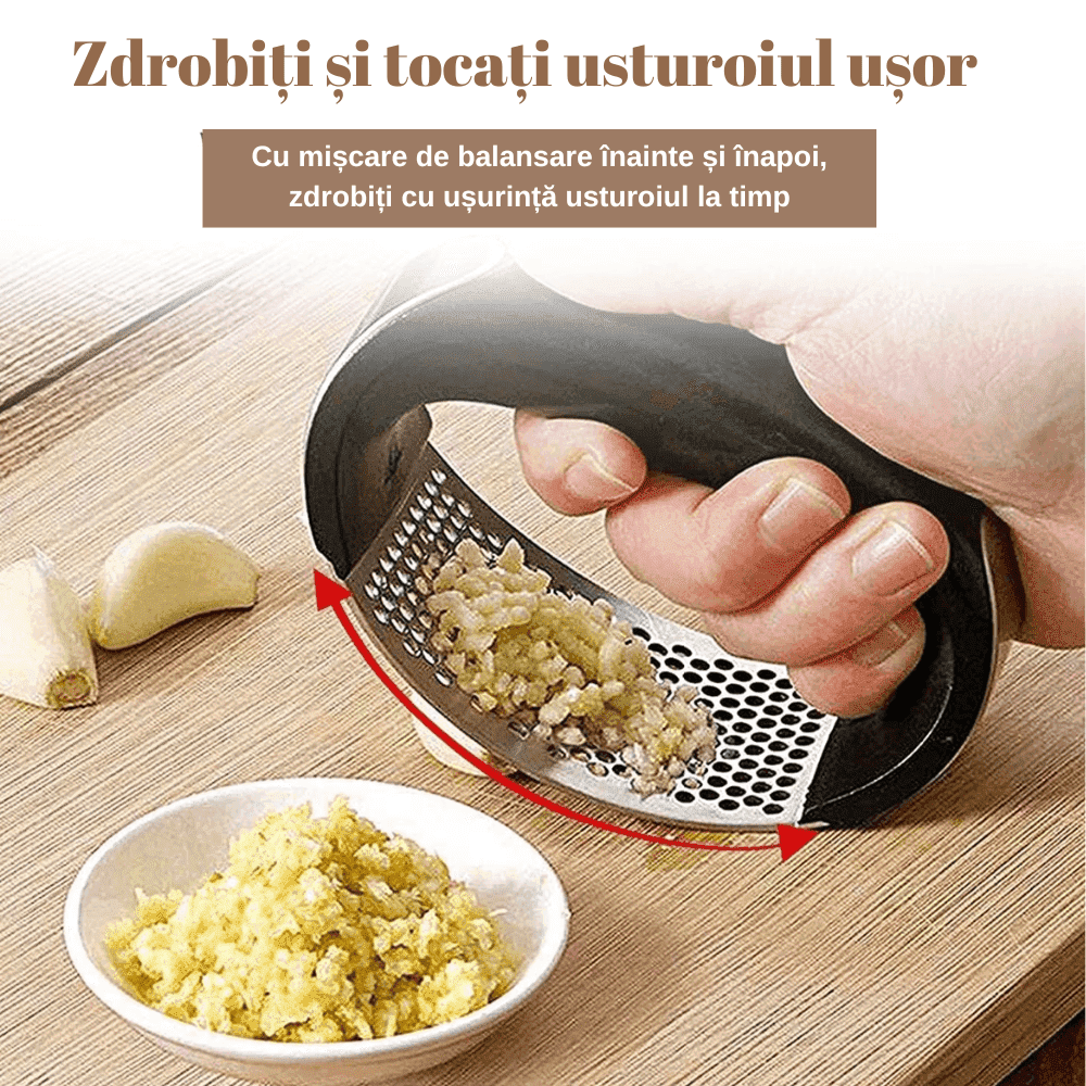 Presa pentru usturoi, zdrobitor manual curbat, Maner din plastic caucicat ABS, Anti-alunecare, Zdrobitorul oțel inoxidabil, Rezistent la Rugina, Negru - köken
