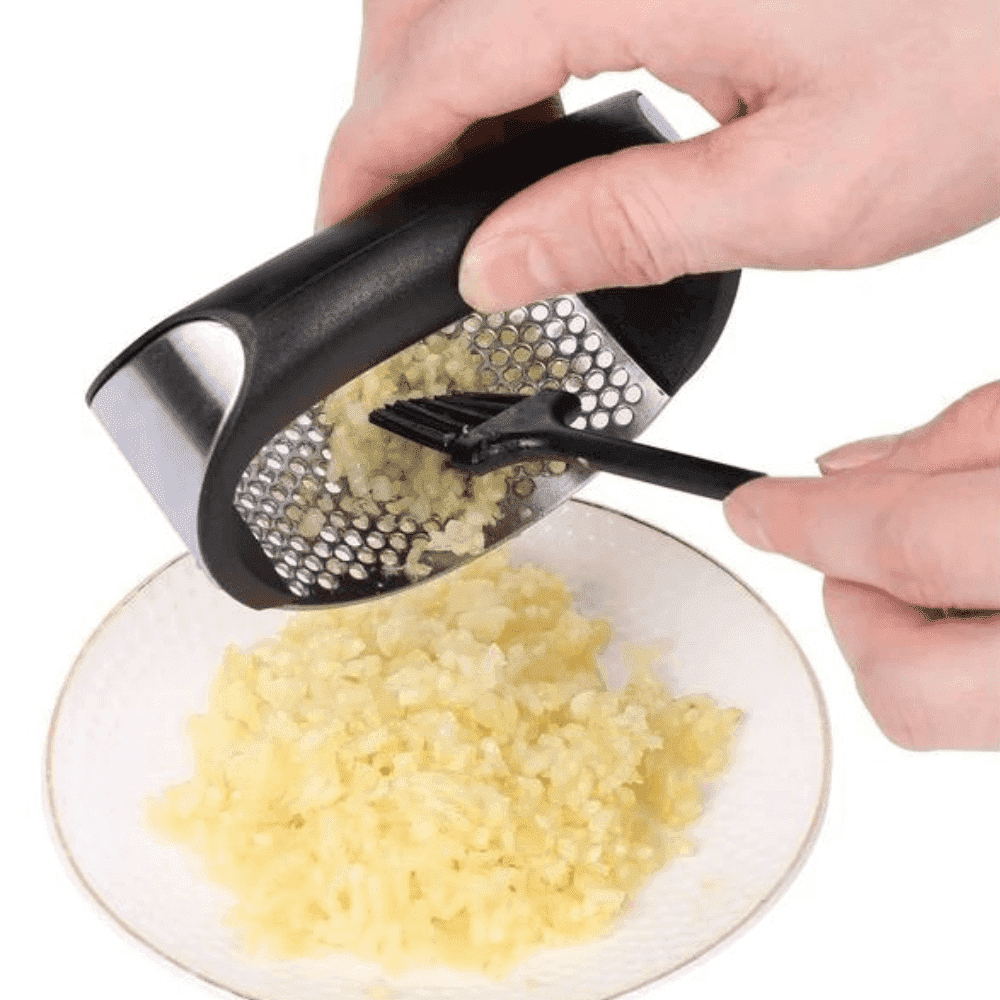 Presa pentru usturoi, zdrobitor manual curbat, Maner din plastic caucicat ABS, Anti-alunecare, Zdrobitorul oțel inoxidabil, Rezistent la Rugina, Negru - köken