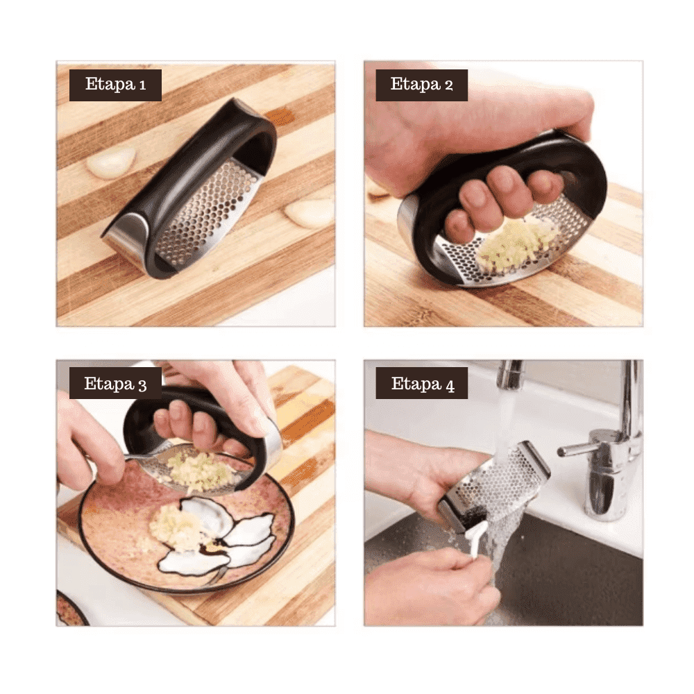 Presa pentru usturoi, zdrobitor manual curbat, Maner din plastic caucicat ABS, Anti-alunecare, Zdrobitorul oțel inoxidabil, Rezistent la Rugina, Negru - köken