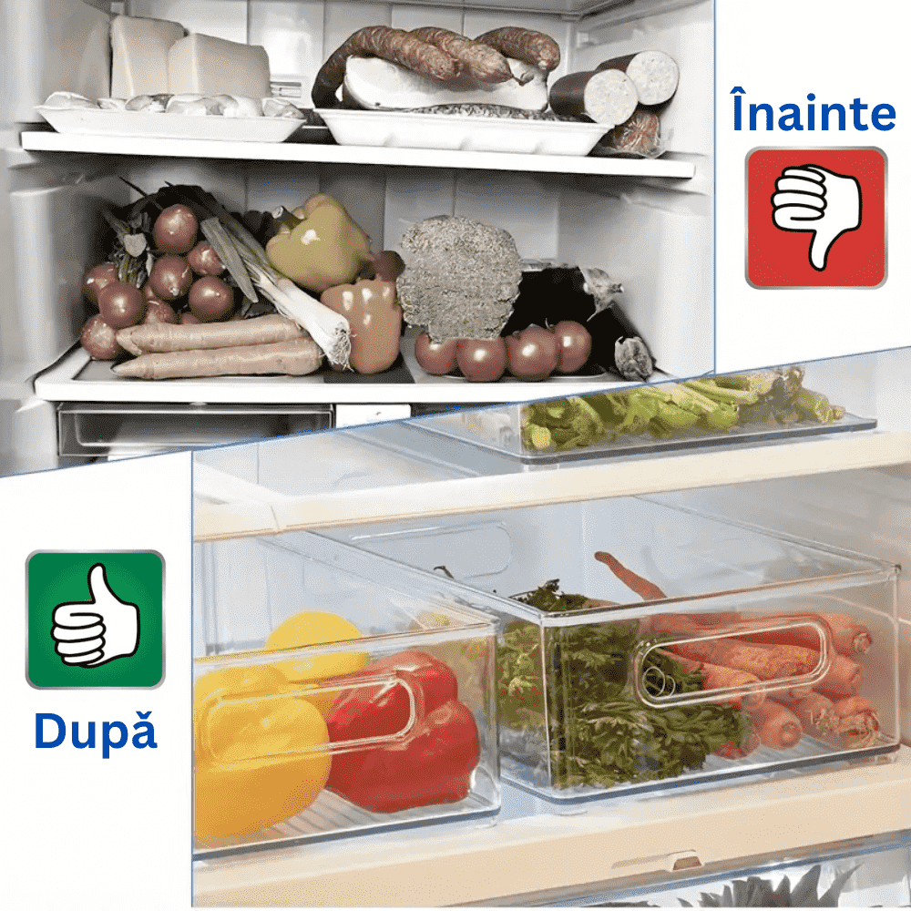 Koken Storage Boxes Set, for refrigerator, office, kitchen, can also be stacked, transparent and easy to clean, 25.5 x 15 x 7.5 cm