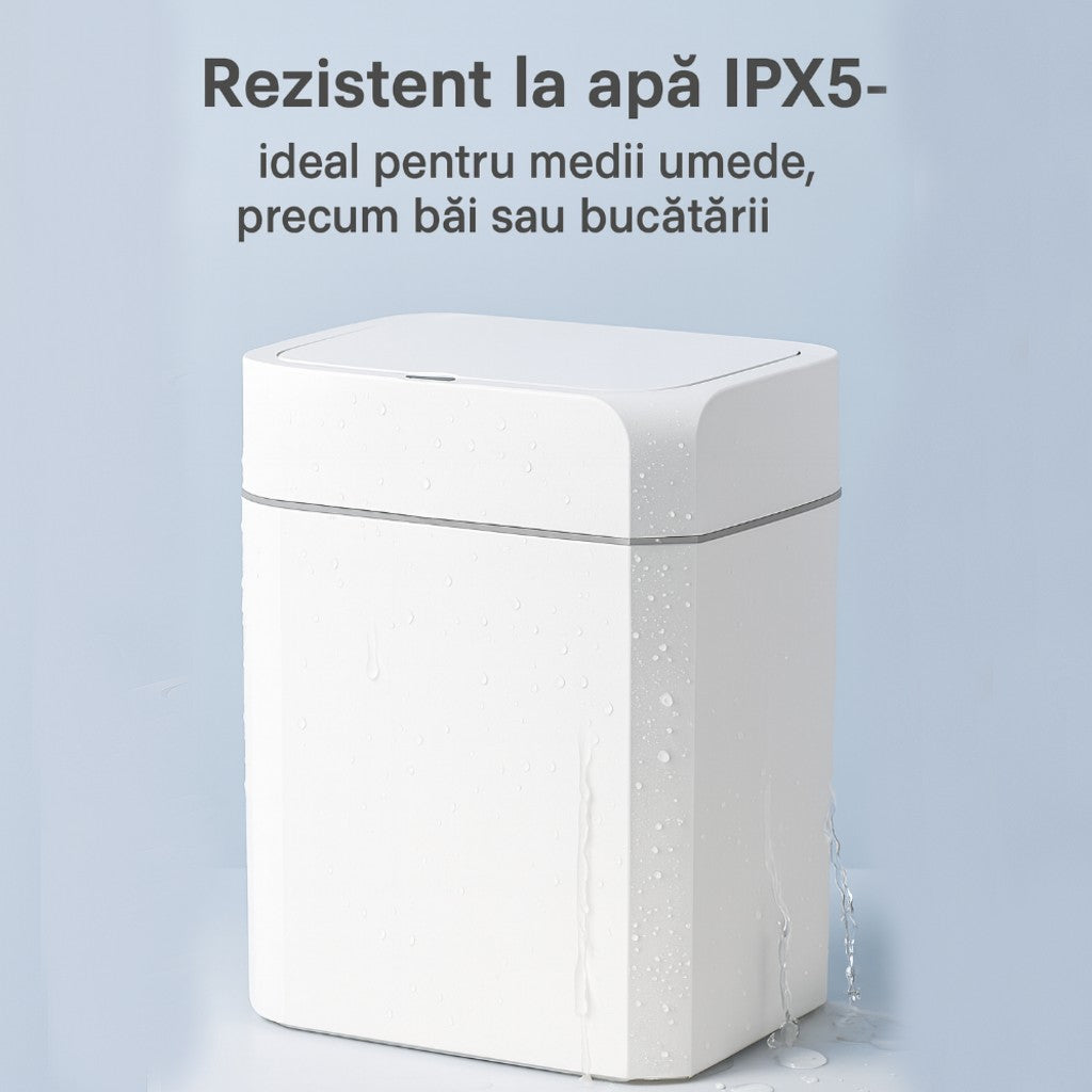 Cos de gunoi cu senzor de miscare infrarosu Koken, 18 L, Cos gunoi bucatarie, capac automat anti-miros, silentios, Rezistent la apa IPX5, Design elegant, 26.5x20.2x31.8 cm, Alb