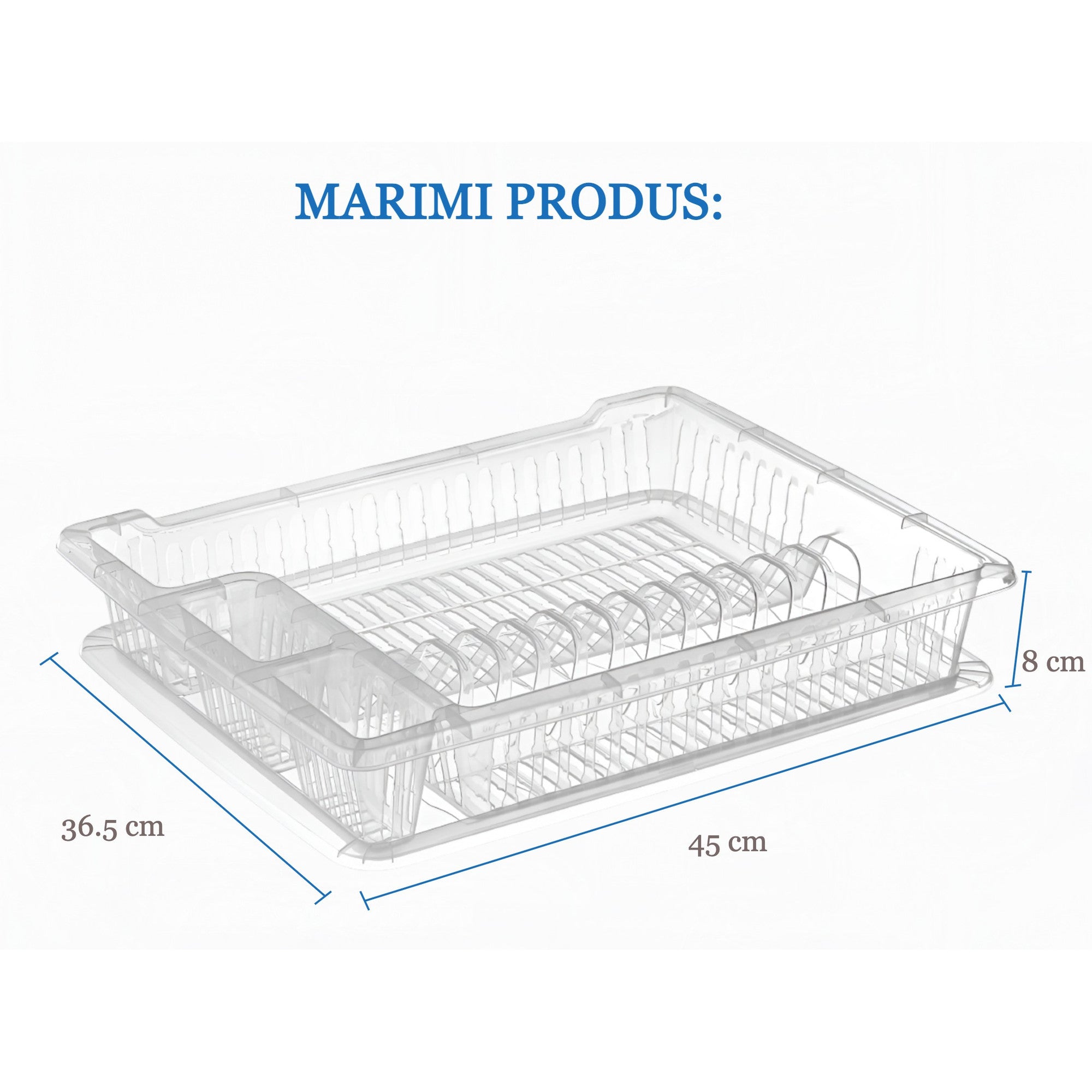 Scurgator Vase, Suport pentru uscat vase, farfurii, tacamuri, pahare si cani Koken, Suport vesela cu tava pentru blatul de bucatarie 45x36,5x8 cm, Transparent