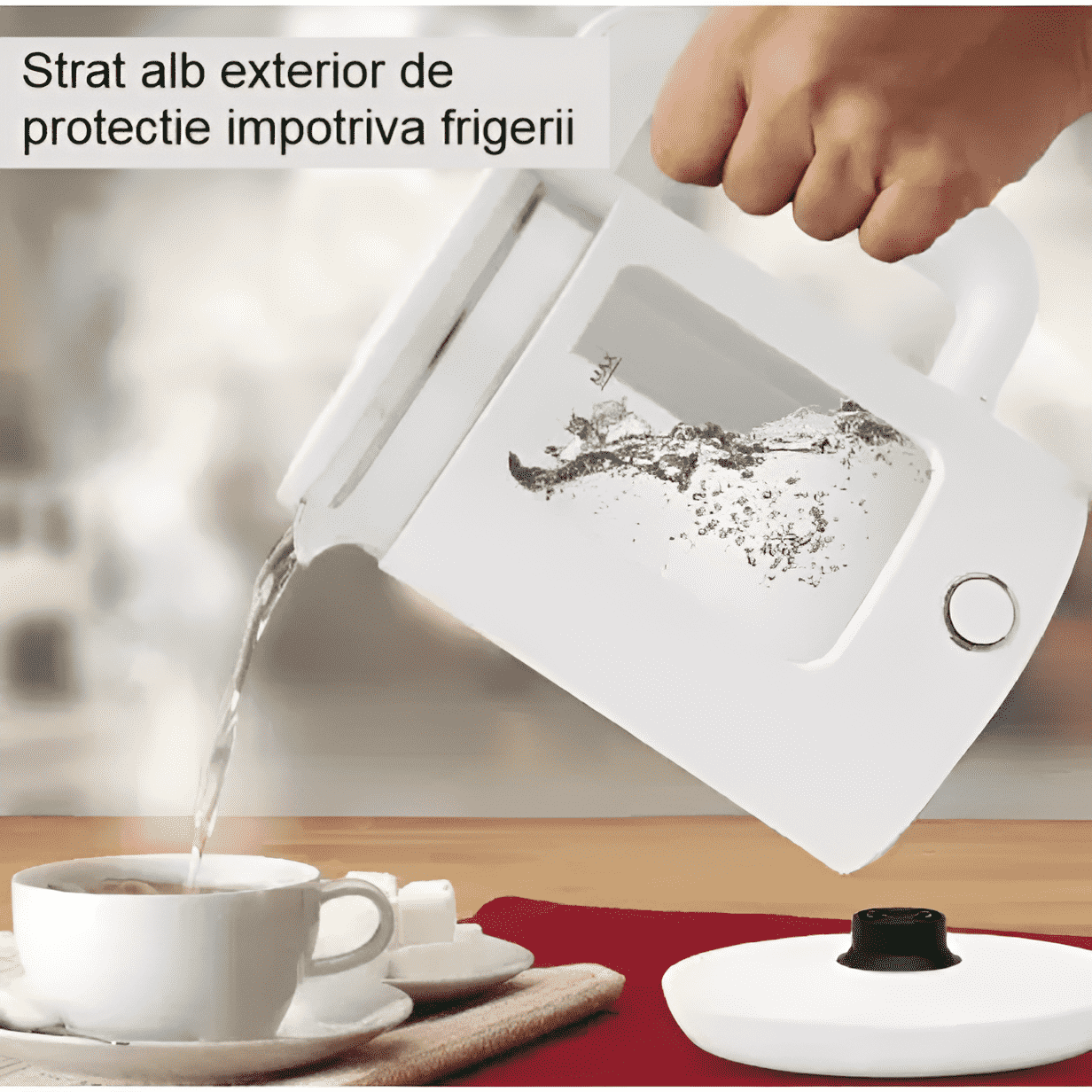 Fierbător Electric Koken, 1500 W, durabil, capacitate mare 1.5 L, oprit automat când este deschis, Ceainic electric, Alb