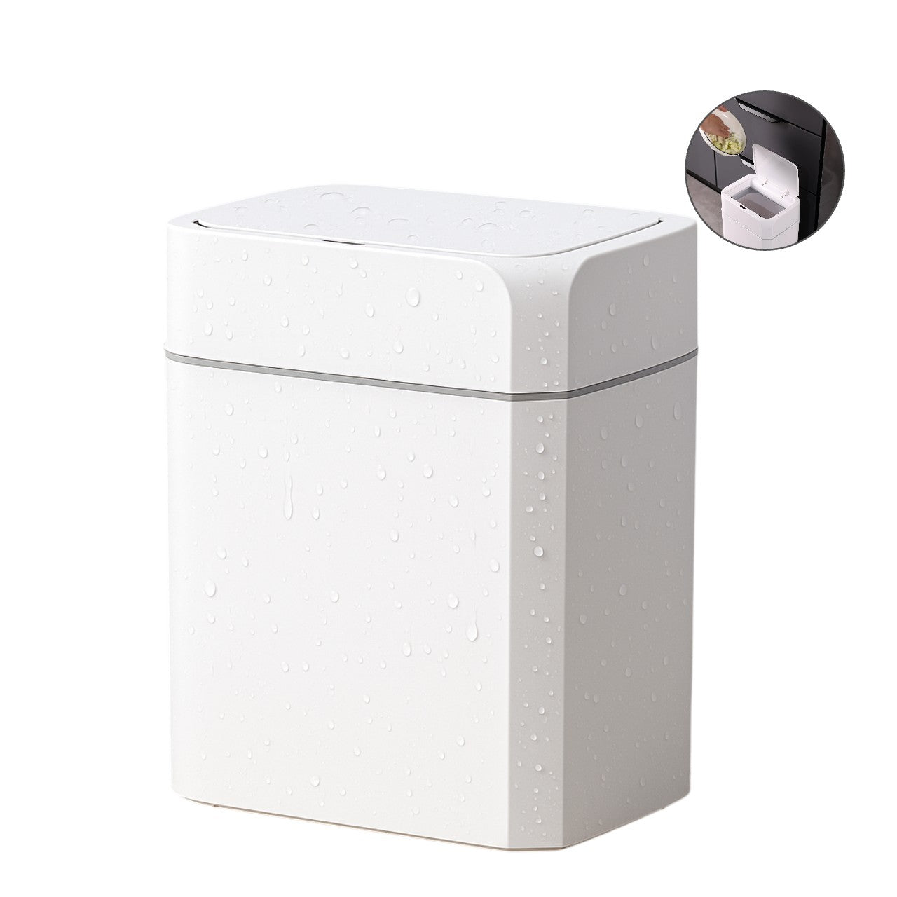 Cos de gunoi cu senzor de miscare infrarosu Koken, 18 L, Cos gunoi bucatarie, capac automat anti-miros, silentios, Rezistent la apa IPX5, Design elegant, 26.5x20.2x31.8 cm, Alb