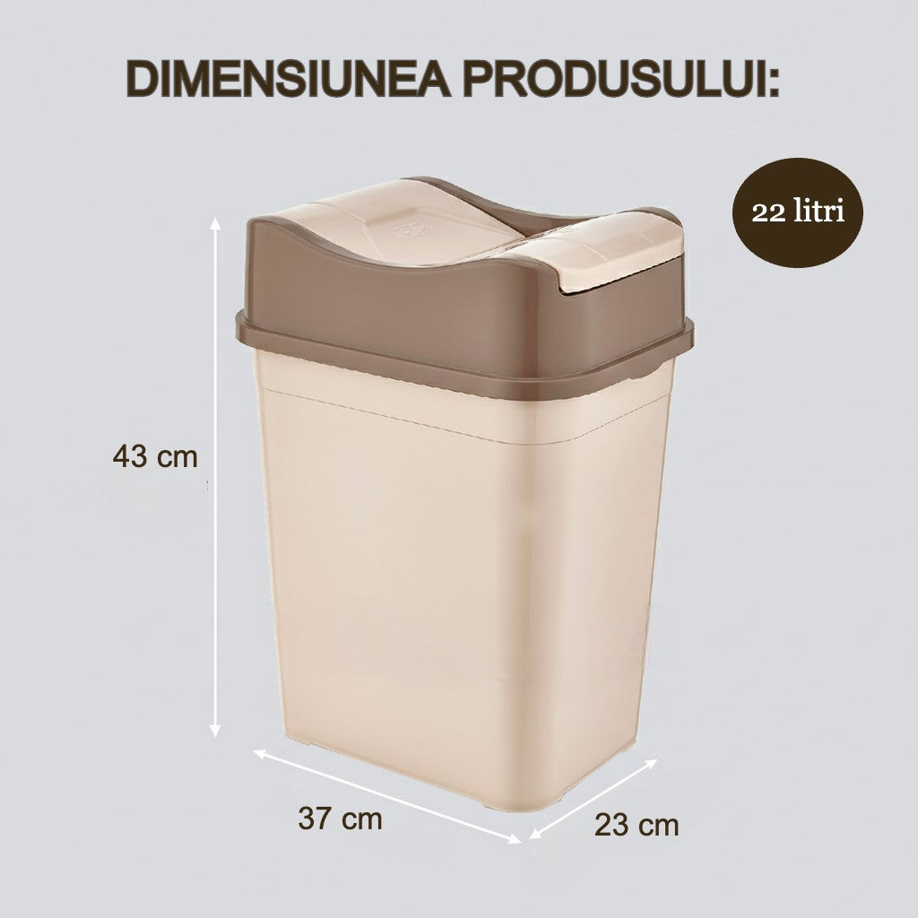Cos de gunoi 22 L, cu capac rabatabil Koken, cos gunoi bucatarie, baie, birou, compact, 38.8 × 18.9 × 24.3 cm, Plastic, Maro-bej