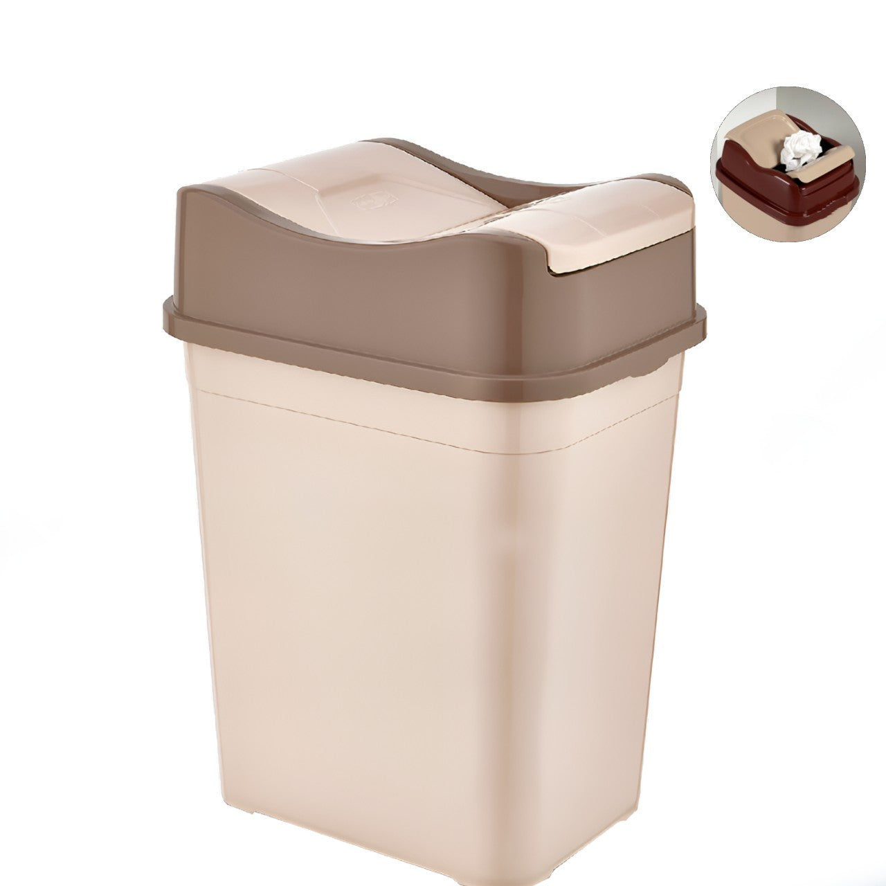 Cos de gunoi 22 L, cu capac rabatabil Koken, cos gunoi bucatarie, baie, birou, compact, 38.8 × 18.9 × 24.3 cm, Plastic, Maro-bej