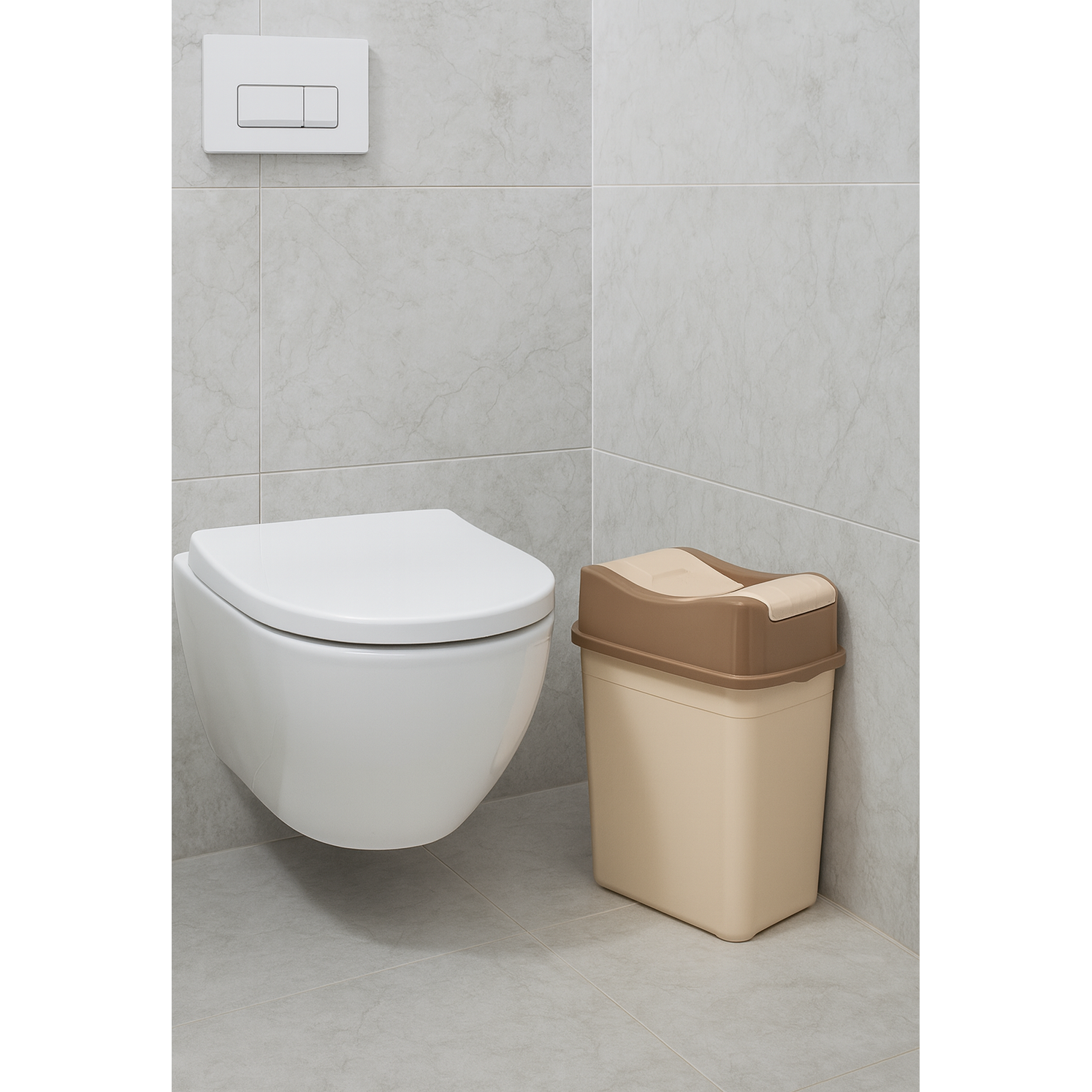 Cos de gunoi 10L Koken, cu capac rabatabil, cos de gunoi bucatarie, baie, birou, compact 38.8 x 18.9 x 24.3 cm, Plastic, Maro-Bej