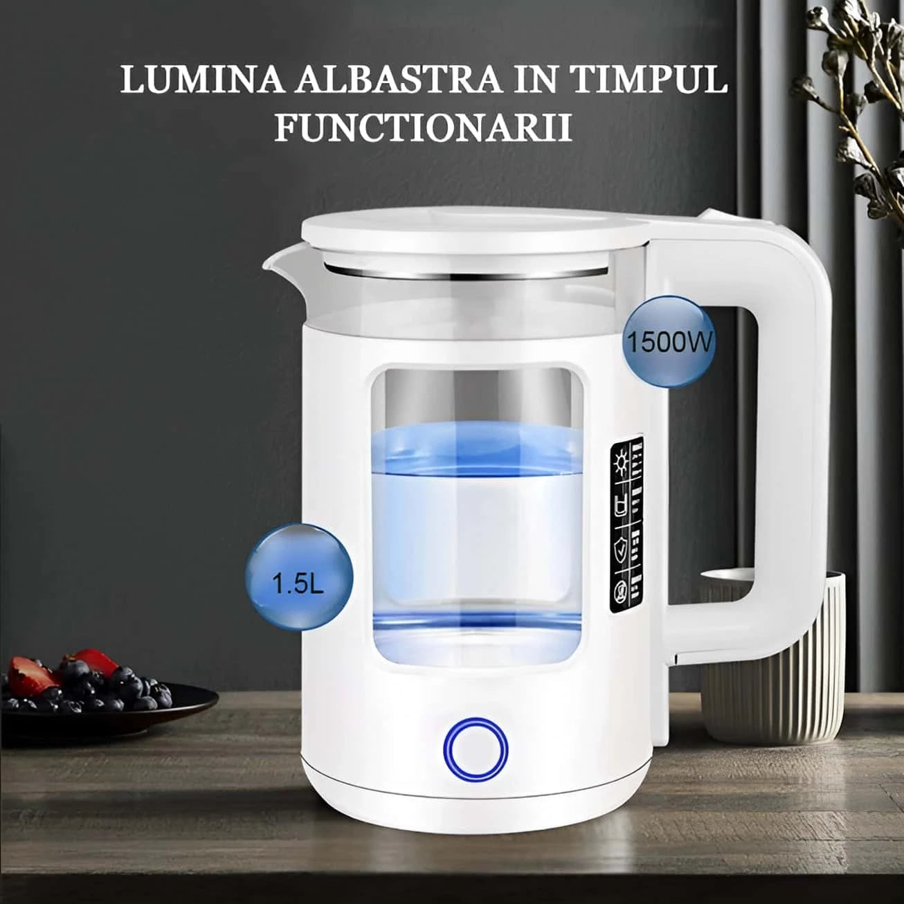 poza indica capacitatea fierbatorului de 1,5L / 1500W