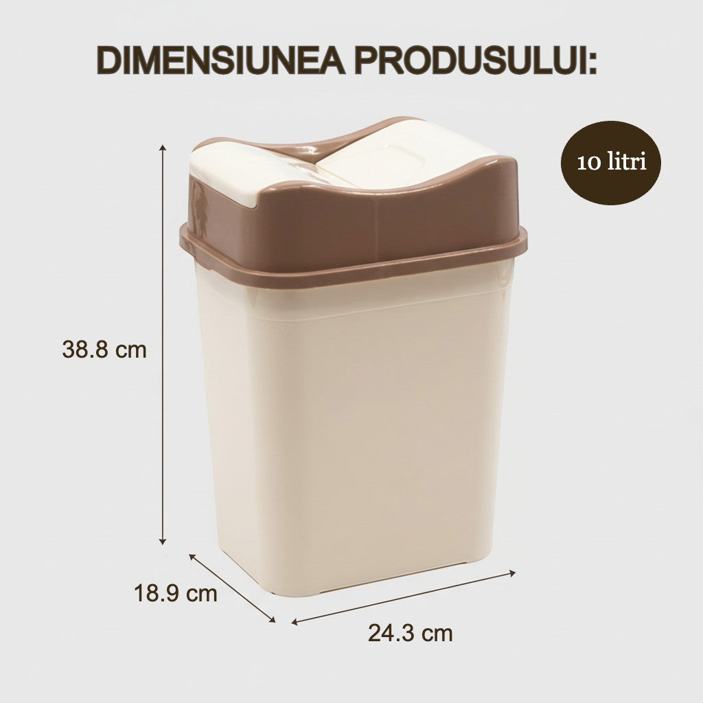 Cos de gunoi 10L Koken, cu capac rabatabil, cos de gunoi bucatarie, baie, birou, compact 38.8 x 18.9 x 24.3 cm, Plastic, Maro-Bej