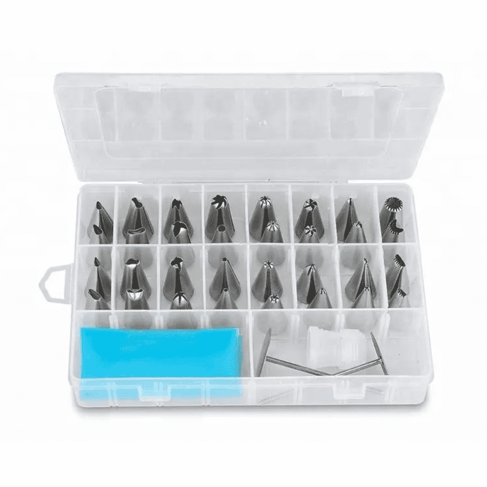 Set Patiserie/Cofetarie koken.ro, 35 piese, duiuri pentru ornat si decorat prajituri, torturi, Otel inoxidabil/Silicon, Argintiu/Albastru - köken