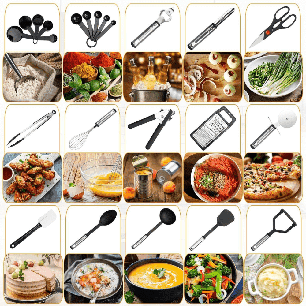 Set Ustensile bucatarie Koken.ro, 17 piese de bucătărie din nailon și oțel inoxidabil, antiaderente și rezistente la căldură + Suport Lingura - köken