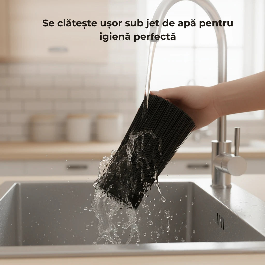 Insertia detasabila din fire sub jet de apa in bucatarie. Se clateste usor sub jet de apa pentru igiena perfecta.