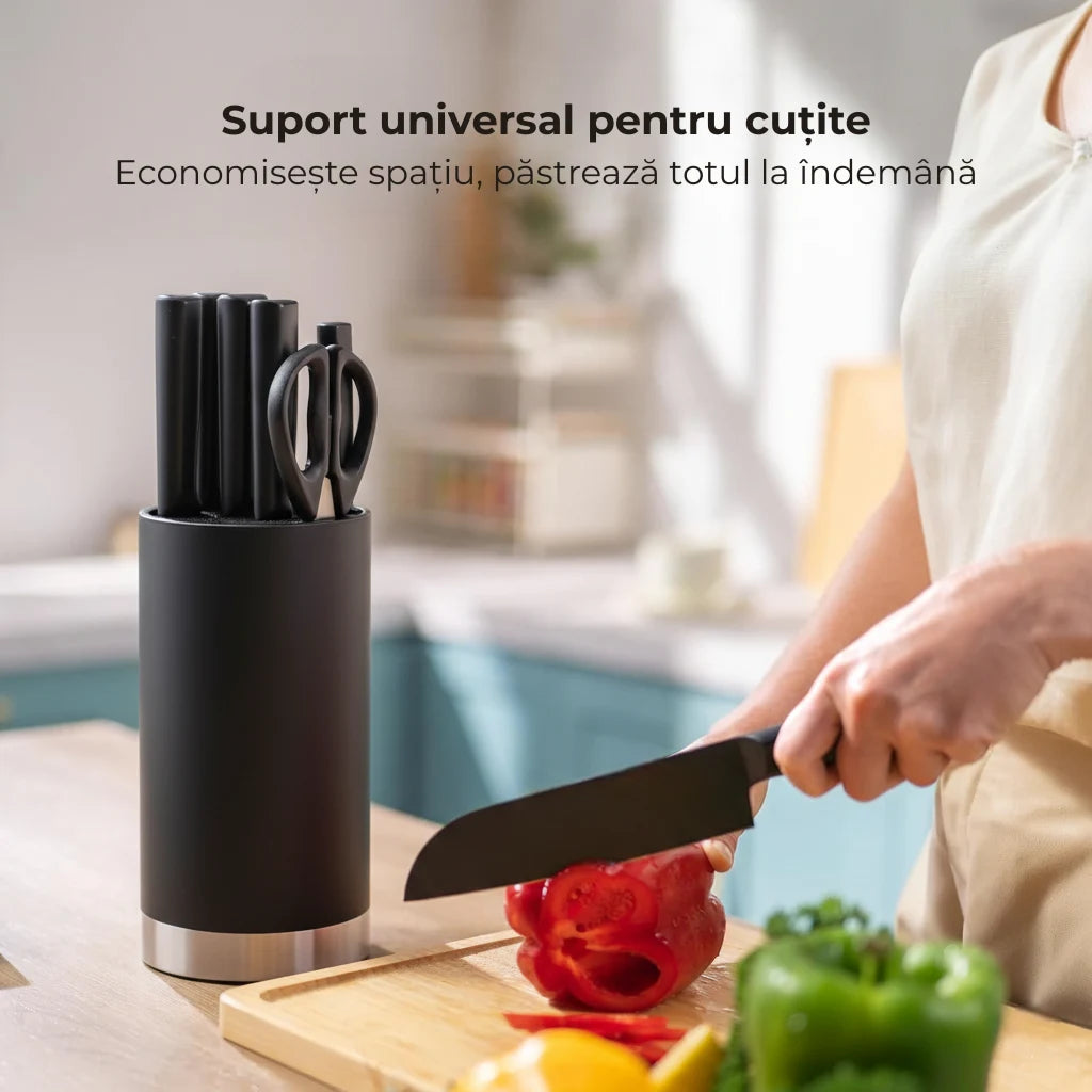 Suport universal pentru cutite. Economiseste spatiu, pastreaza totul la indemana. Ideal pentru bucatarie.